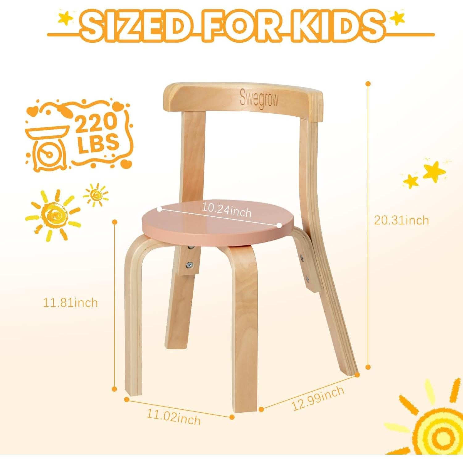 Silla de Madera Swegrow para Niños - Paquete de 2 Multicolor