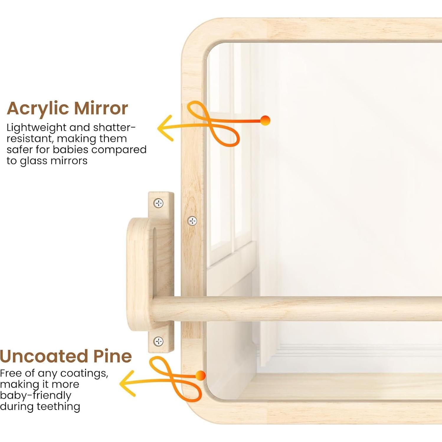 Espejo Montessori Woodtoe Ajustable con Barra para Bebés 38x54cm