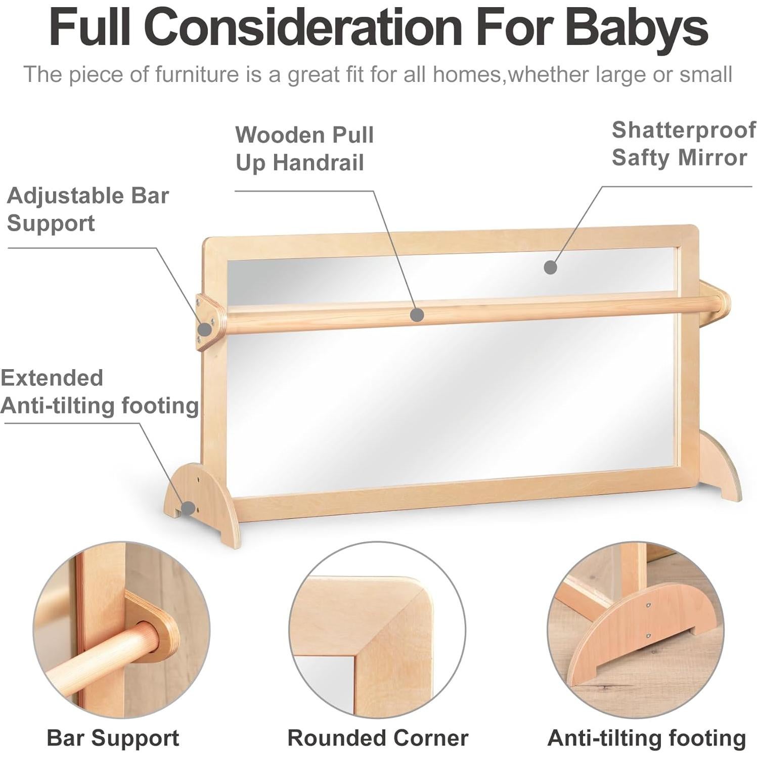 Espejo de Seguridad Montessori KRAND 115.8x57.9 cm Natural