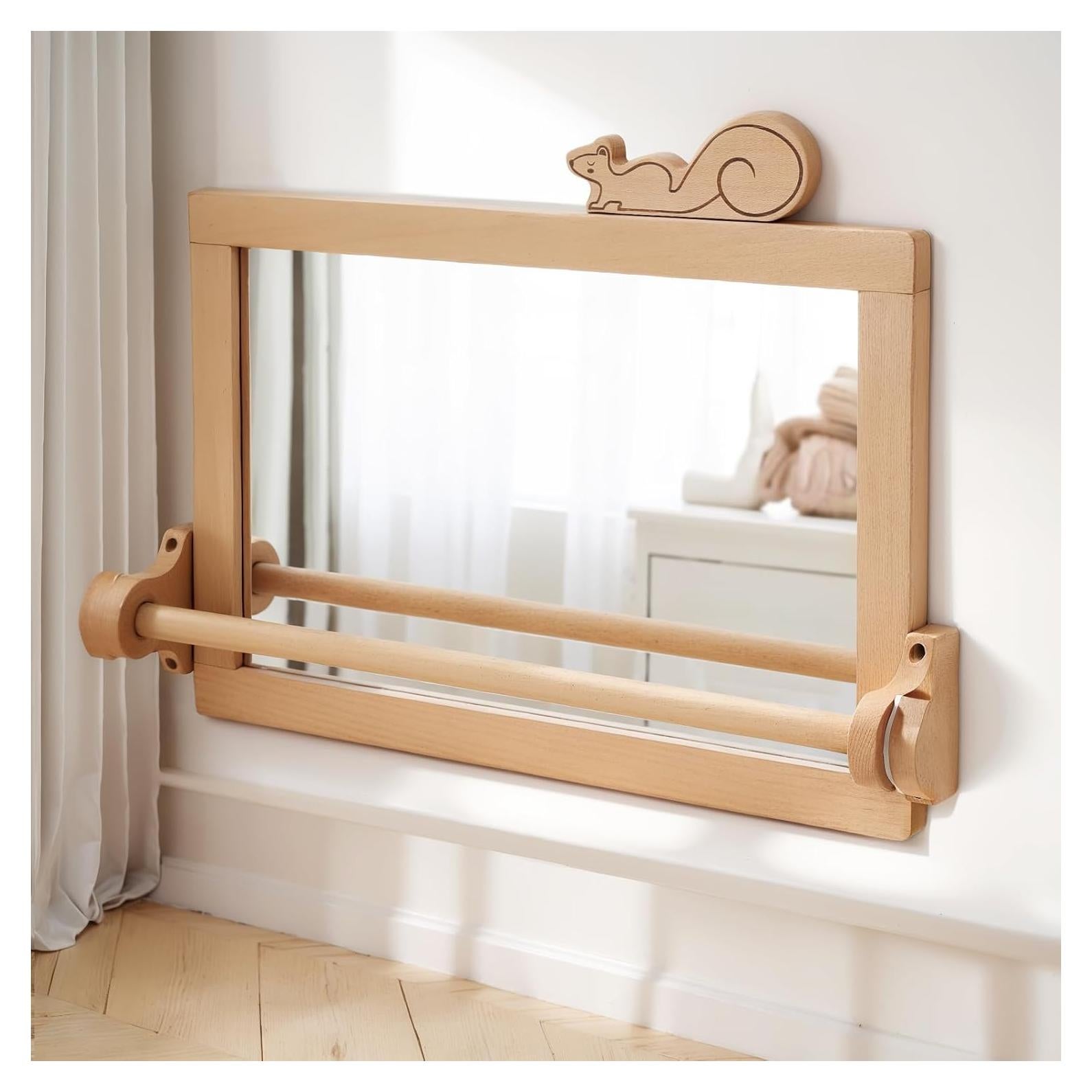 Espejo Montessori HI BABY MONMENT con Barra Ajustable y Marco de Madera