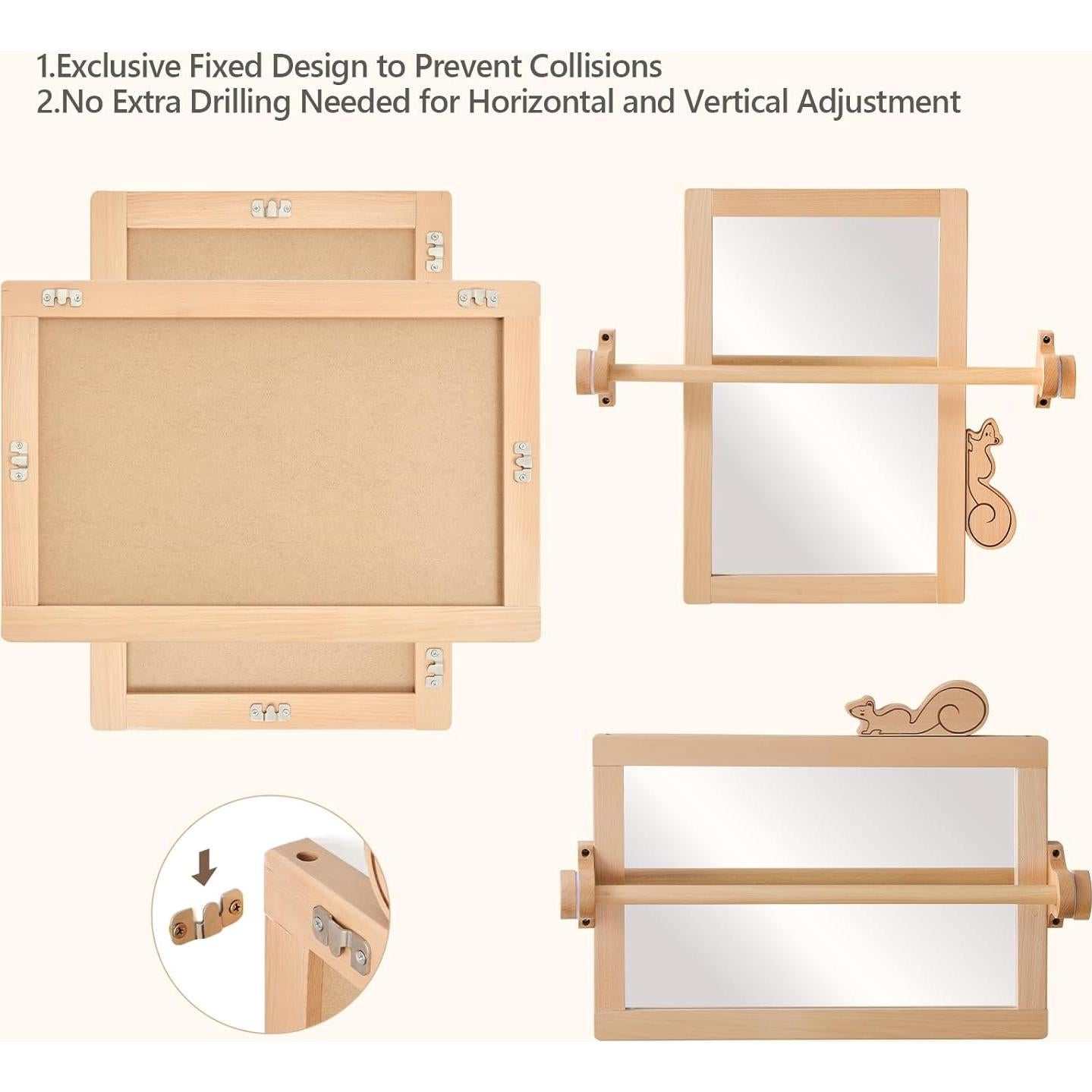Espejo Montessori HI BABY MONMENT con Barra Ajustable y Marco de Madera
