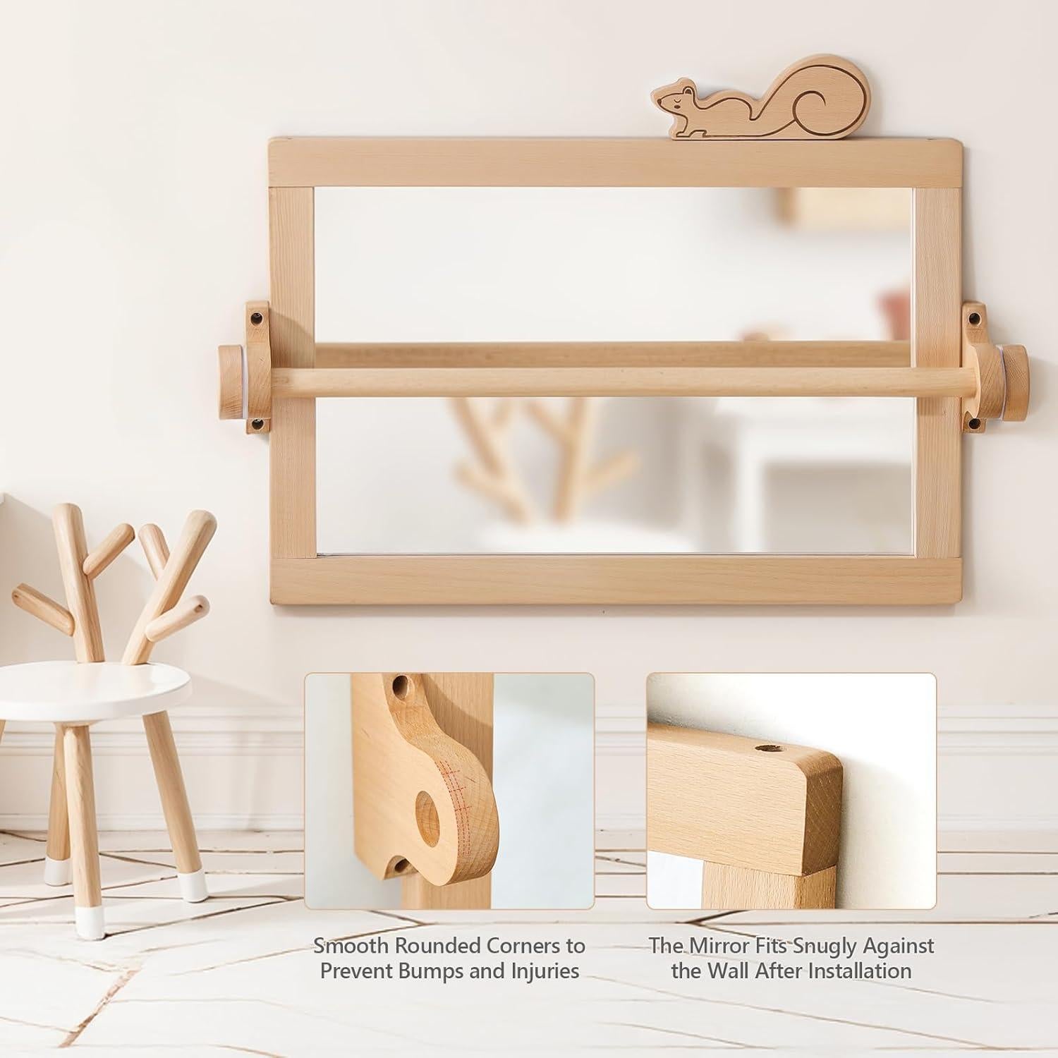 Espejo Montessori HI BABY MONMENT con Barra Ajustable y Marco de Madera