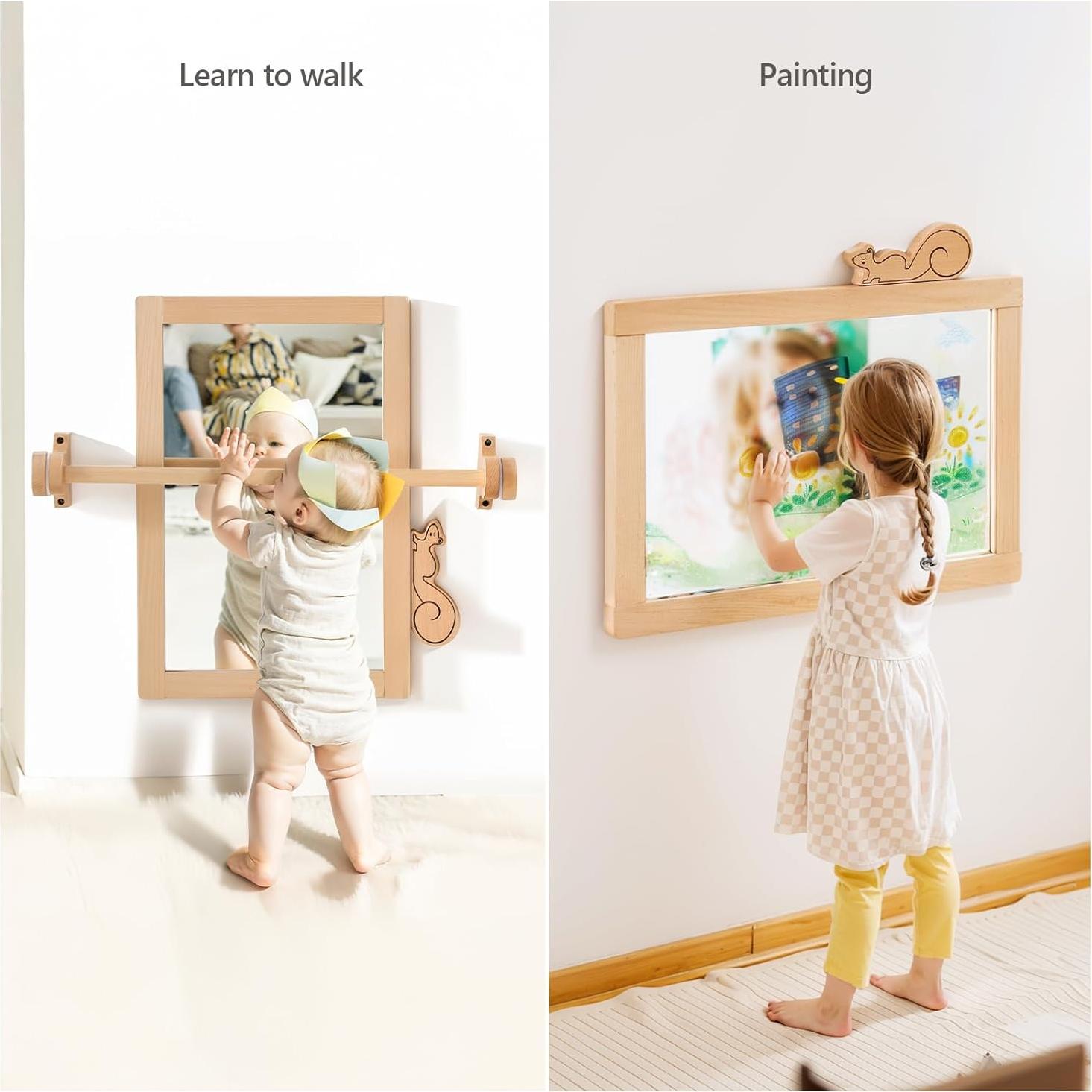 Espejo Montessori HI BABY MONMENT con Barra Ajustable y Marco de Madera