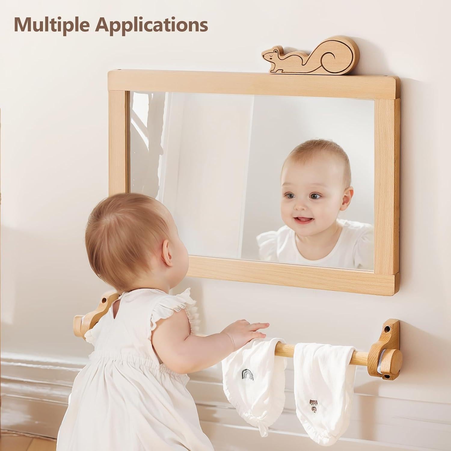 Espejo Montessori HI BABY MONMENT con Barra Ajustable y Marco de Madera