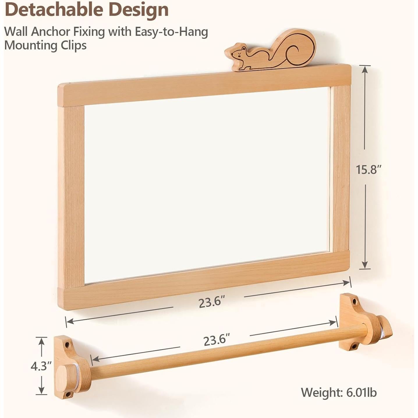 Espejo Montessori HI BABY MONMENT con Barra Ajustable y Marco de Madera