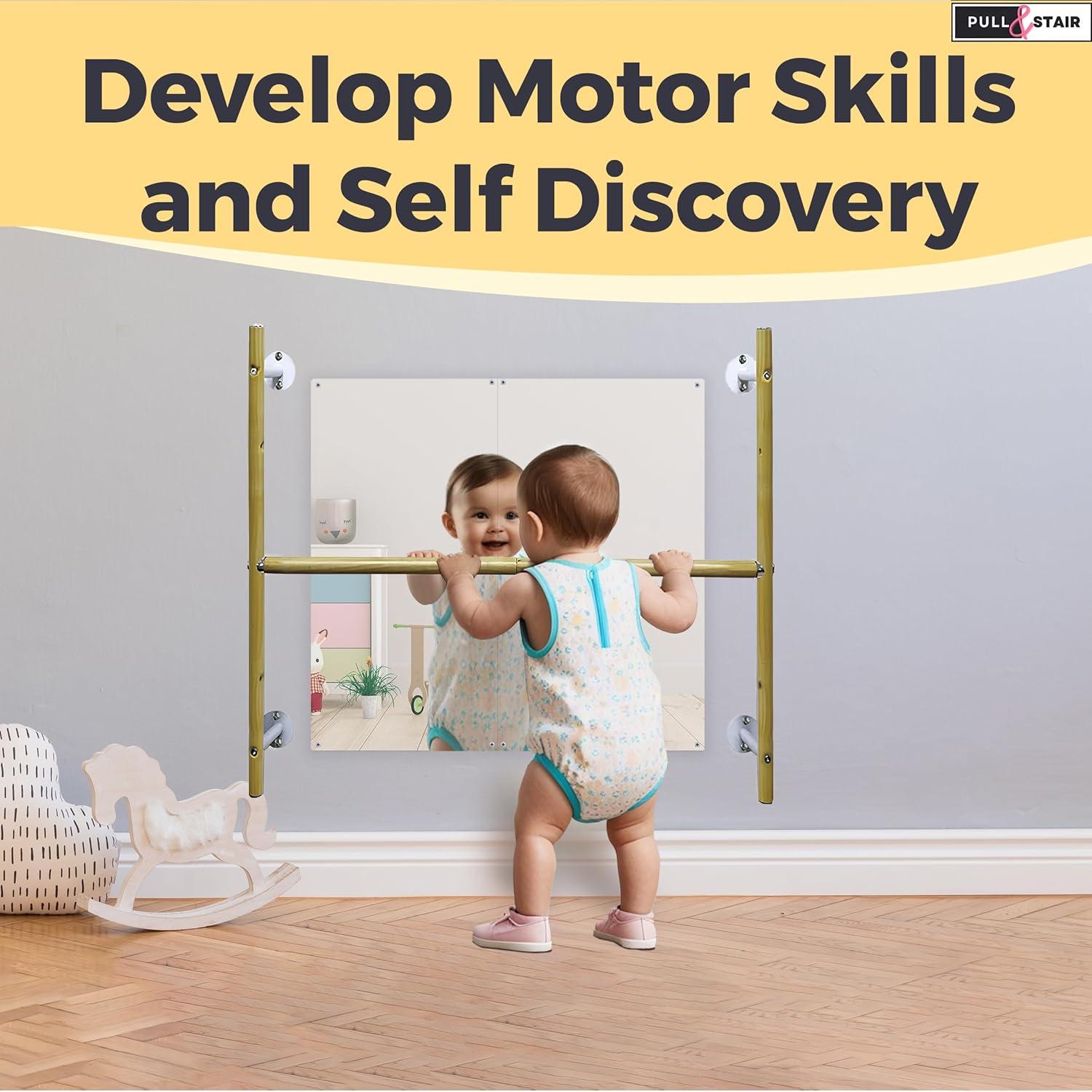 Juego de Espejo de Coordinación Montessori Pull and Stair - Barra de Dominadas y Espejo Irrompible