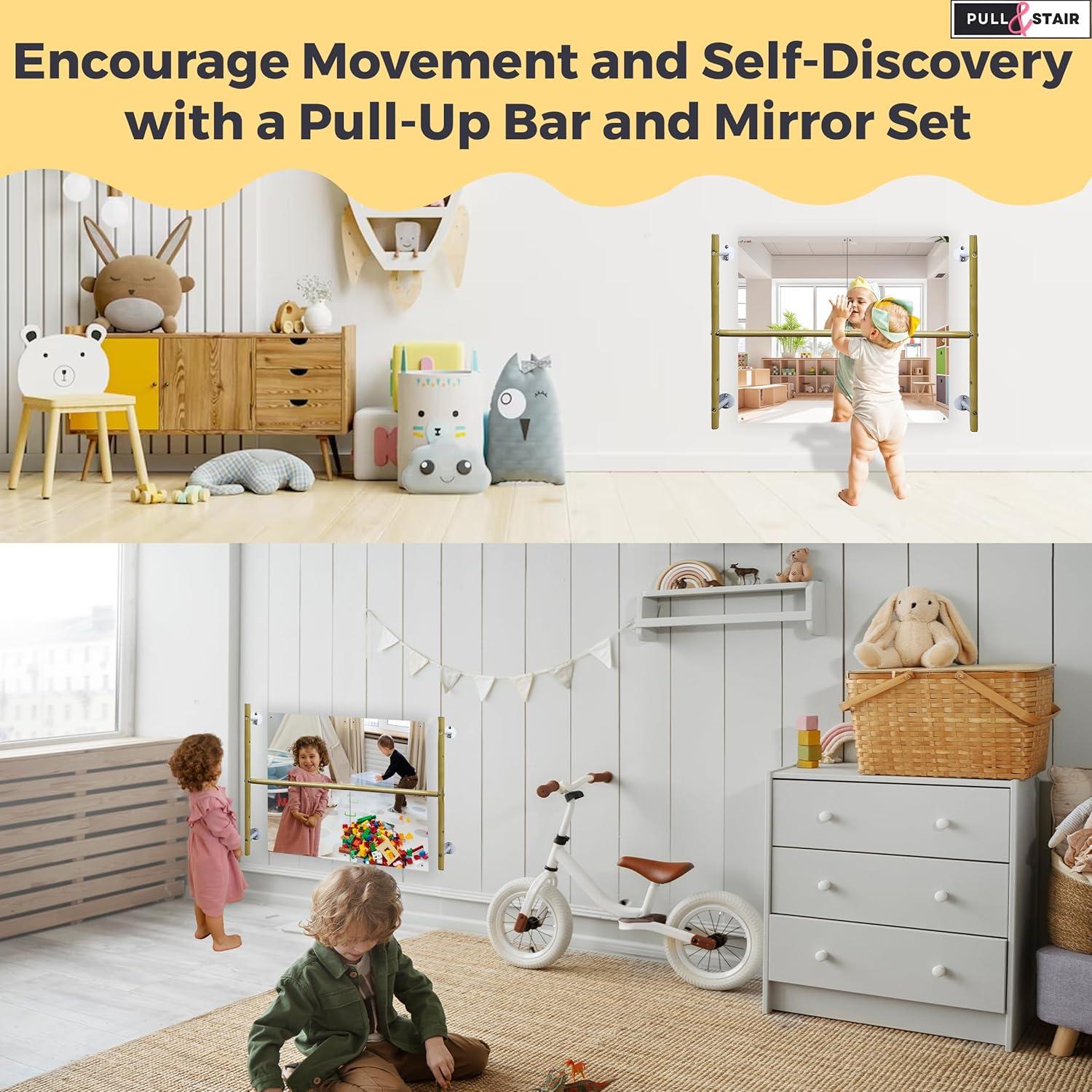 Juego de Espejo de Coordinación Montessori Pull and Stair - Barra de Dominadas y Espejo Irrompible