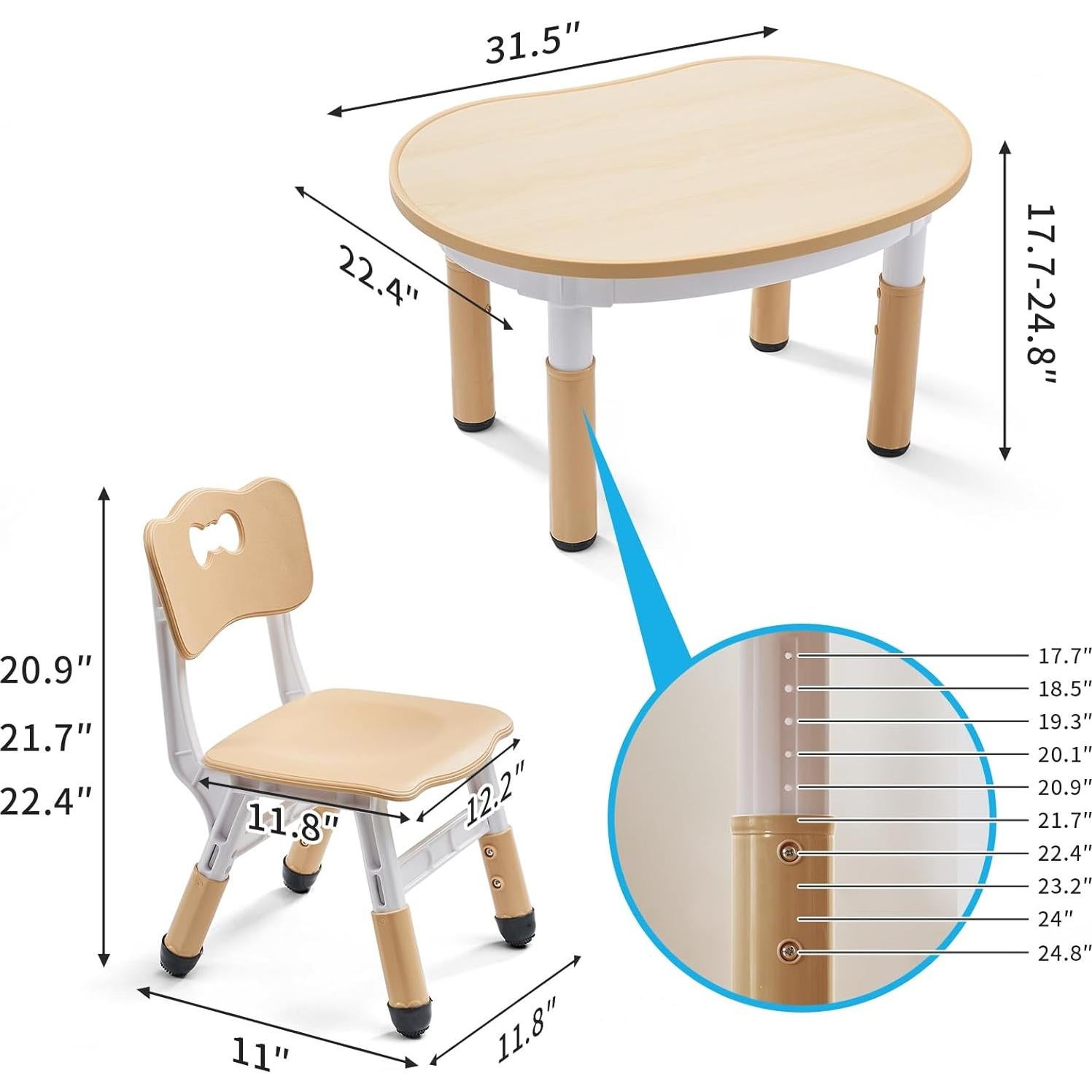 Juego de Mesa y Sillas Redondas UNICOO para Niños Ajustable