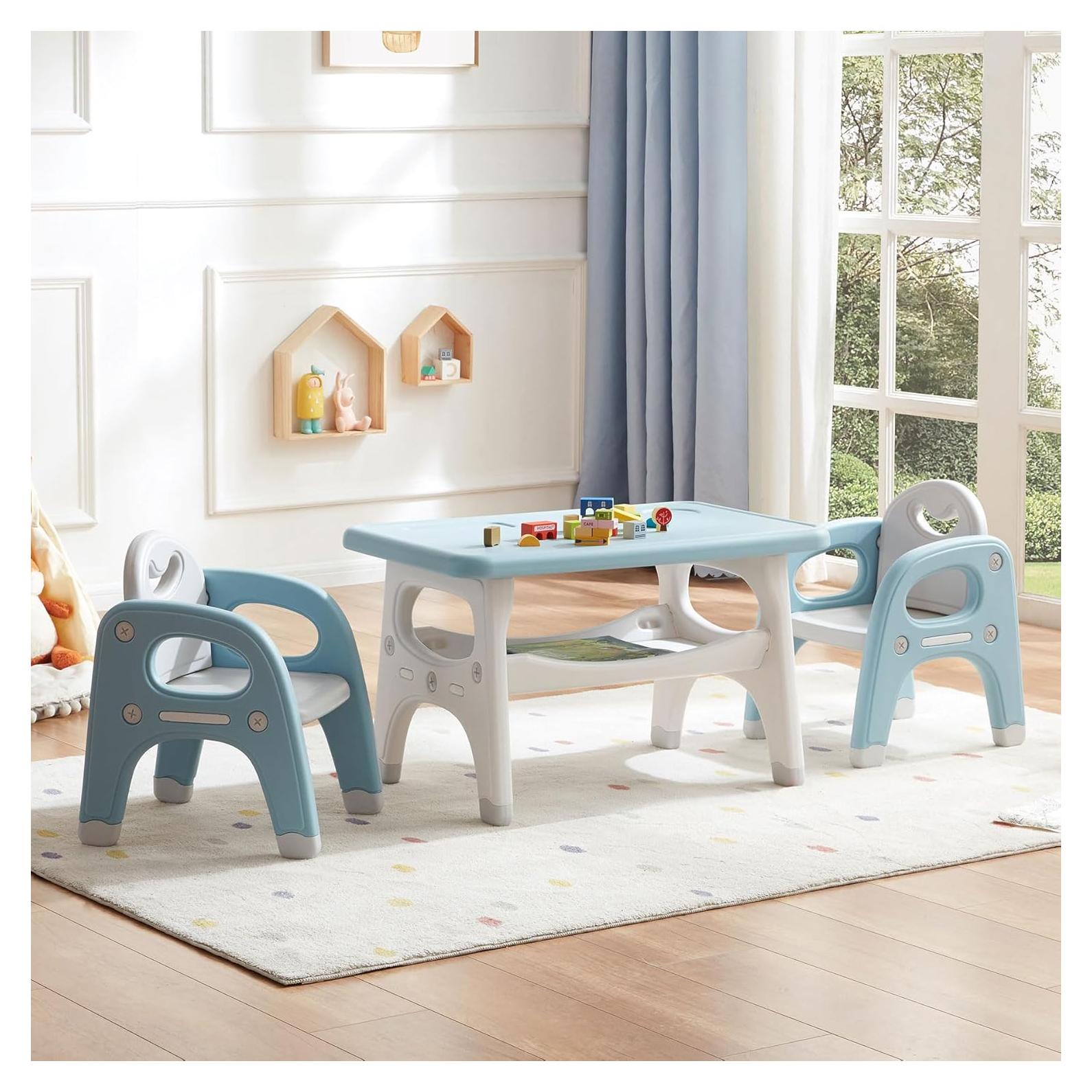 Juego de Mesa y Sillas para Niños Doreroom - Plástico Azul