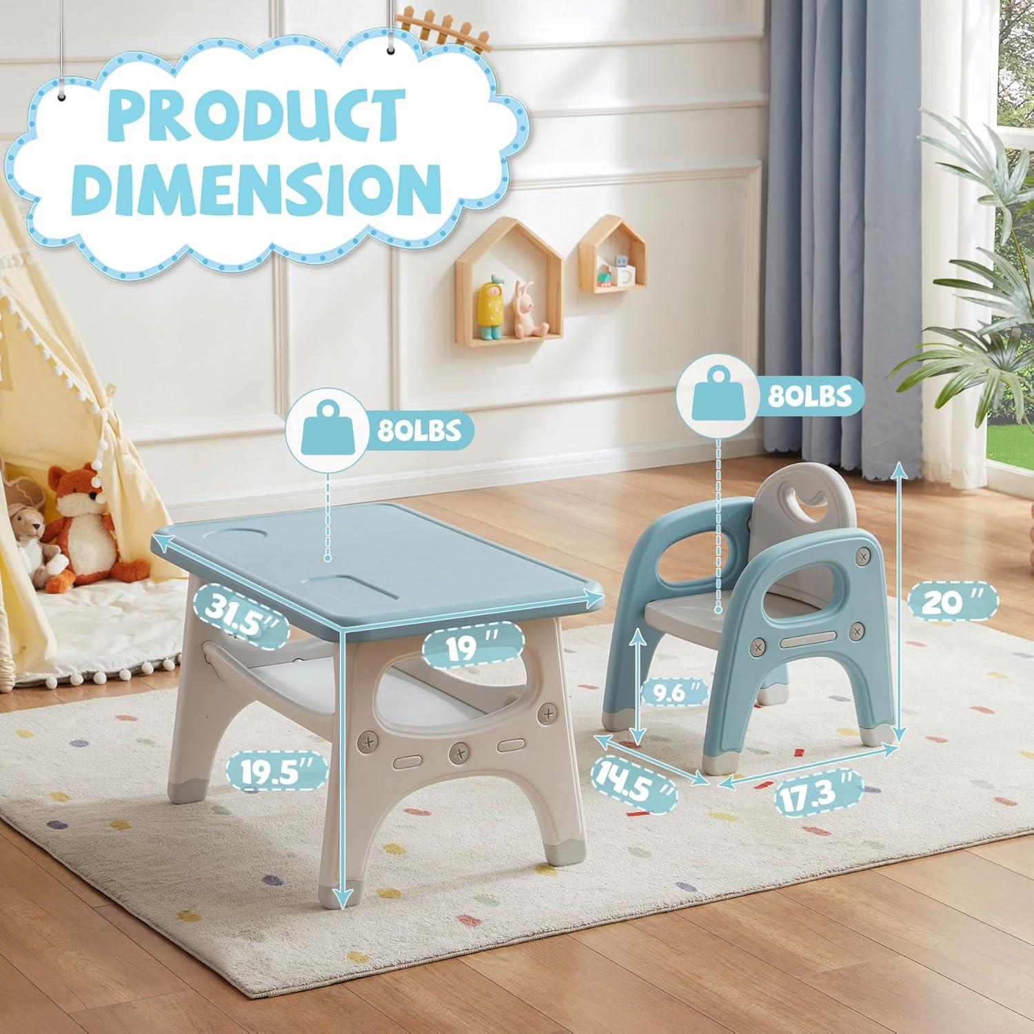 Juego de Mesa y Sillas para Niños Doreroom - Plástico Azul