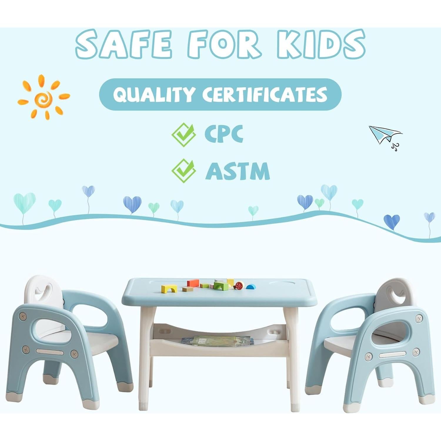 Juego de Mesa y Sillas para Niños Doreroom - Plástico Azul