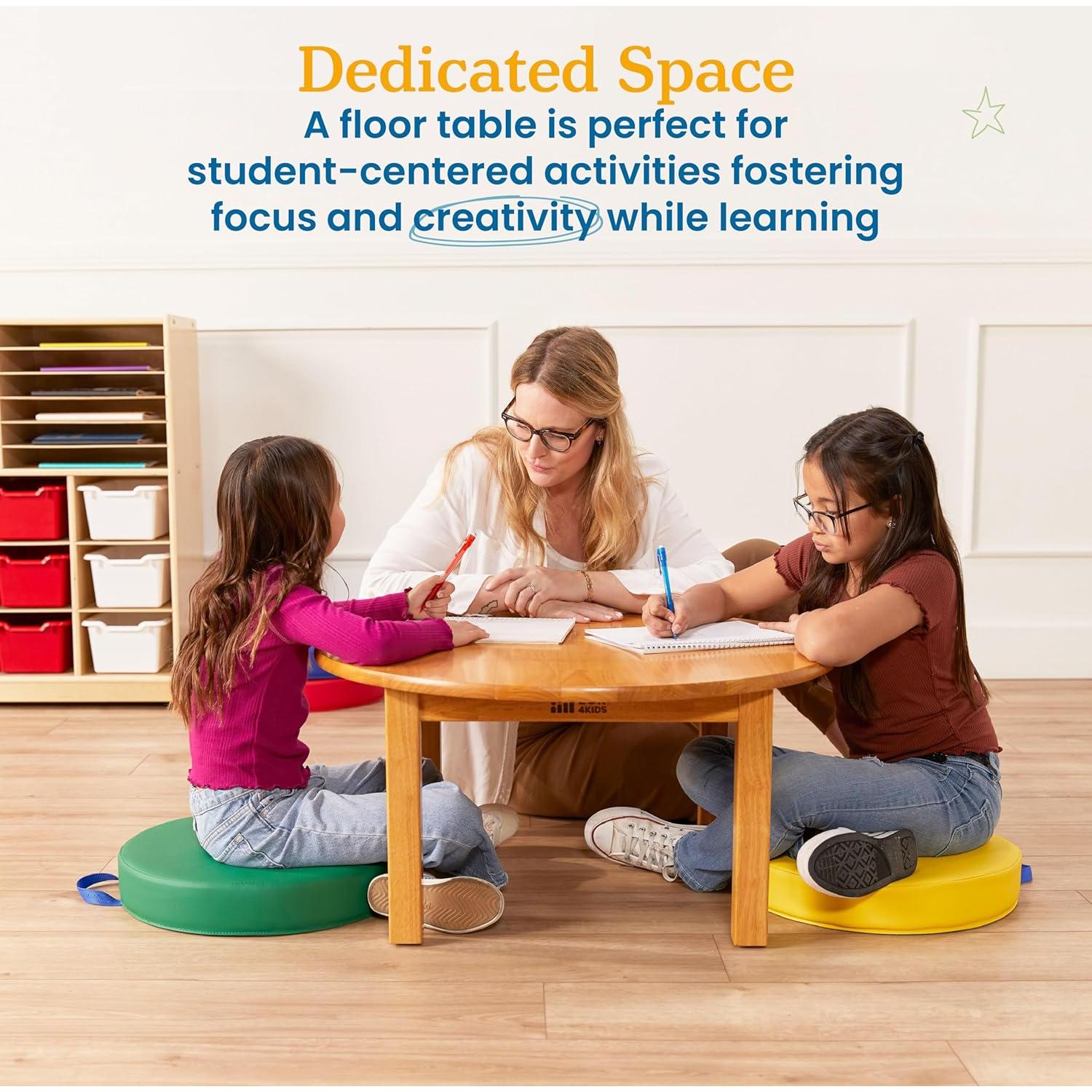 Mesa Redonda de Madera Dura ECR4Kids 76cm para Niños Miel