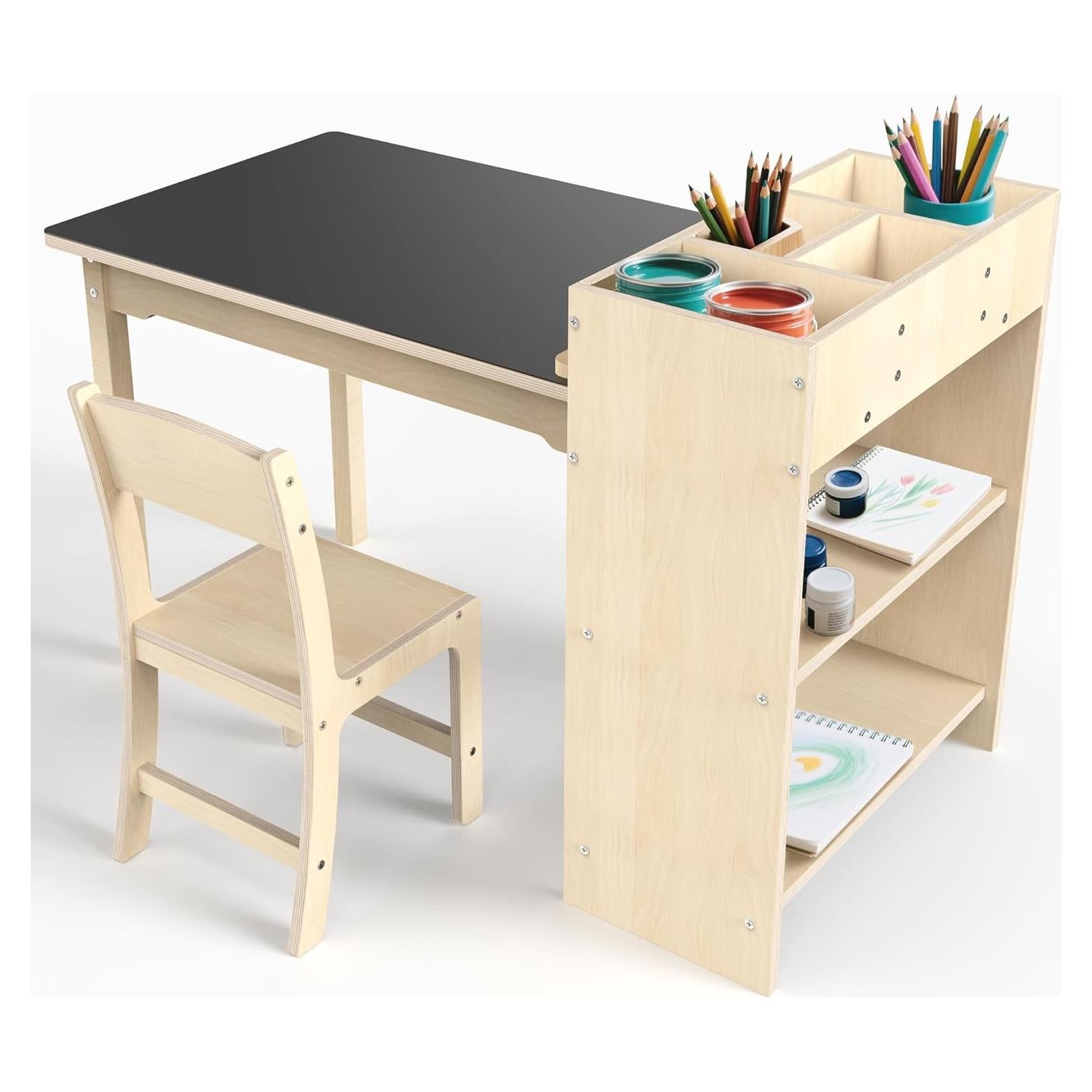 Conjunto Mesa y Silla para Niños de Madera de Haya - 82.5x58.4 cm