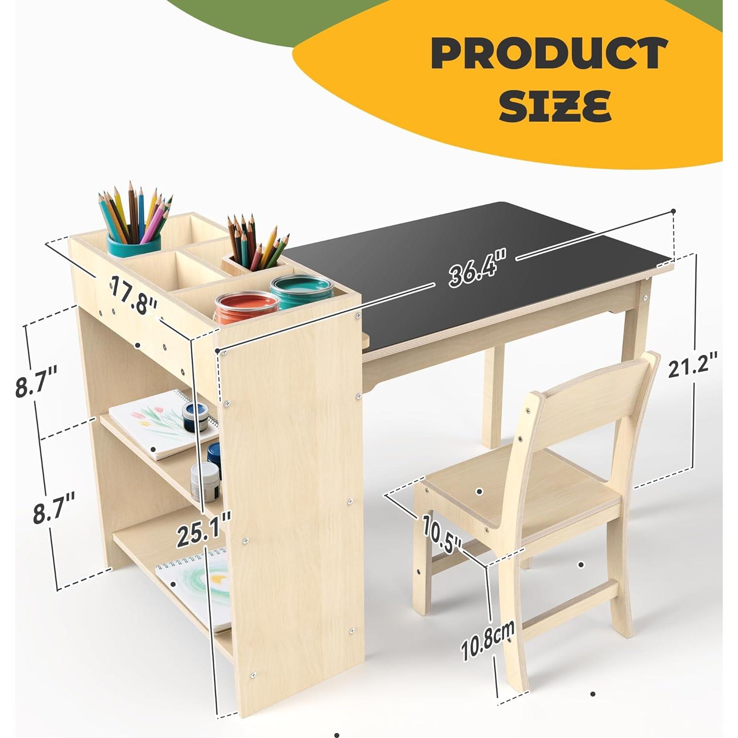 Conjunto Mesa y Silla para Niños de Madera de Haya - 82.5x58.4 cm