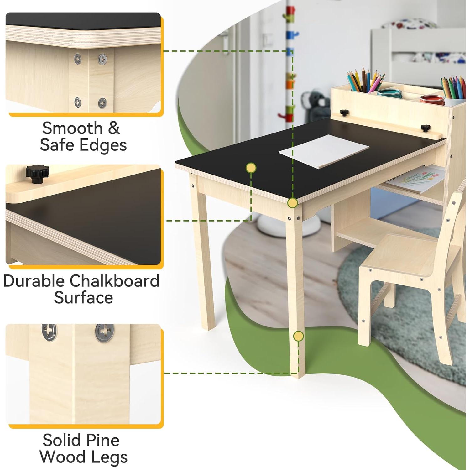 Conjunto Mesa y Silla para Niños de Madera de Haya - 82.5x58.4 cm