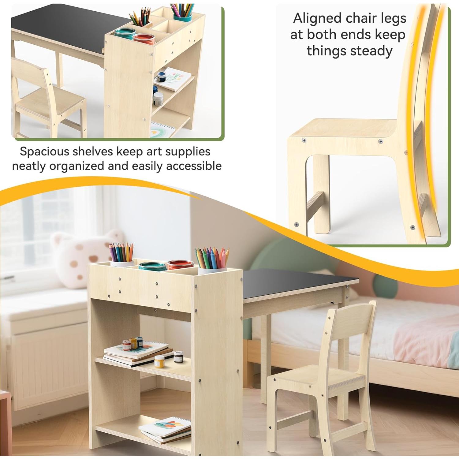 Conjunto Mesa y Silla para Niños de Madera de Haya - 82.5x58.4 cm