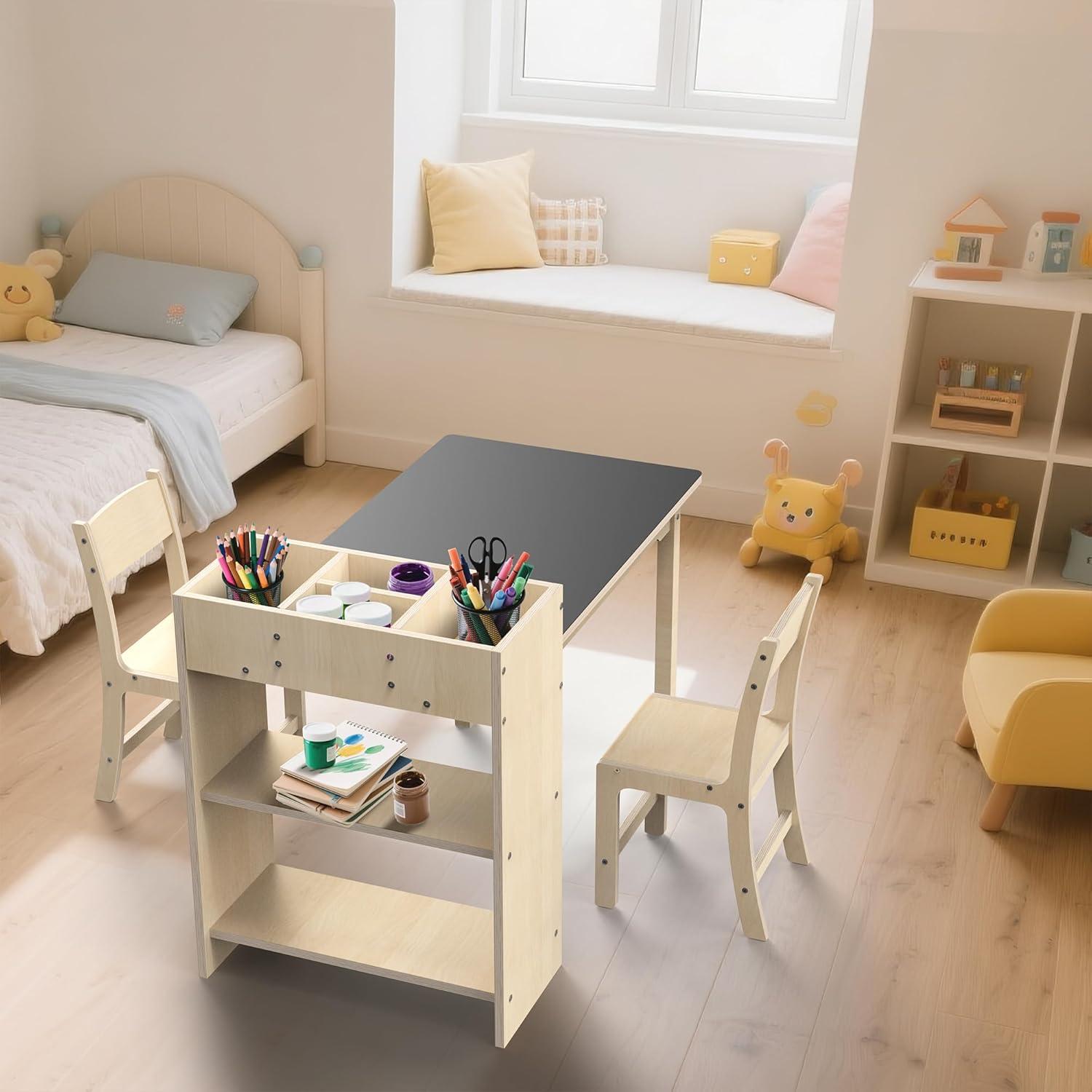 Conjunto Mesa y Silla para Niños de Madera de Haya - 82.5x58.4 cm
