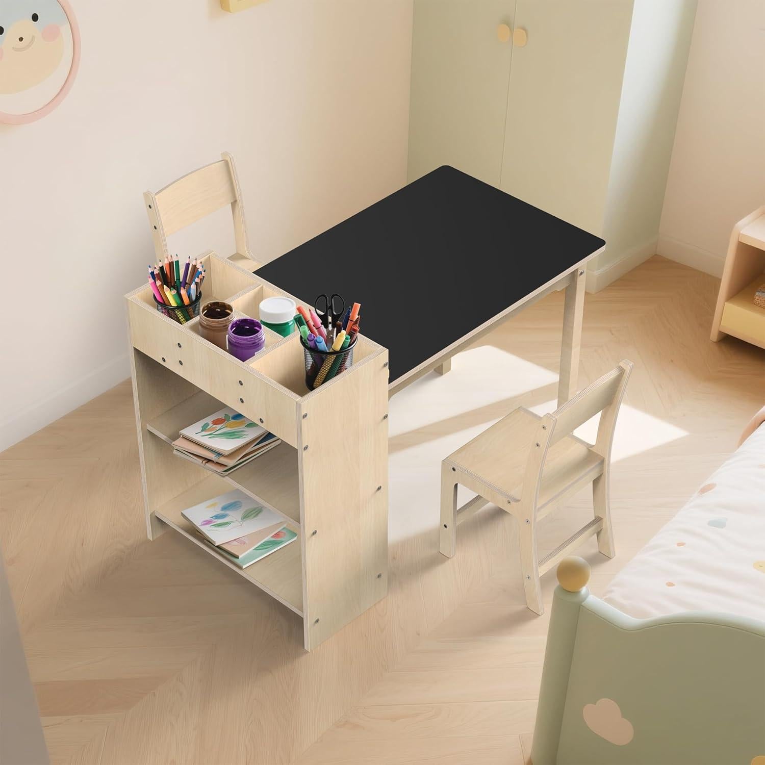 Conjunto Mesa y Silla para Niños de Madera de Haya - 82.5x58.4 cm