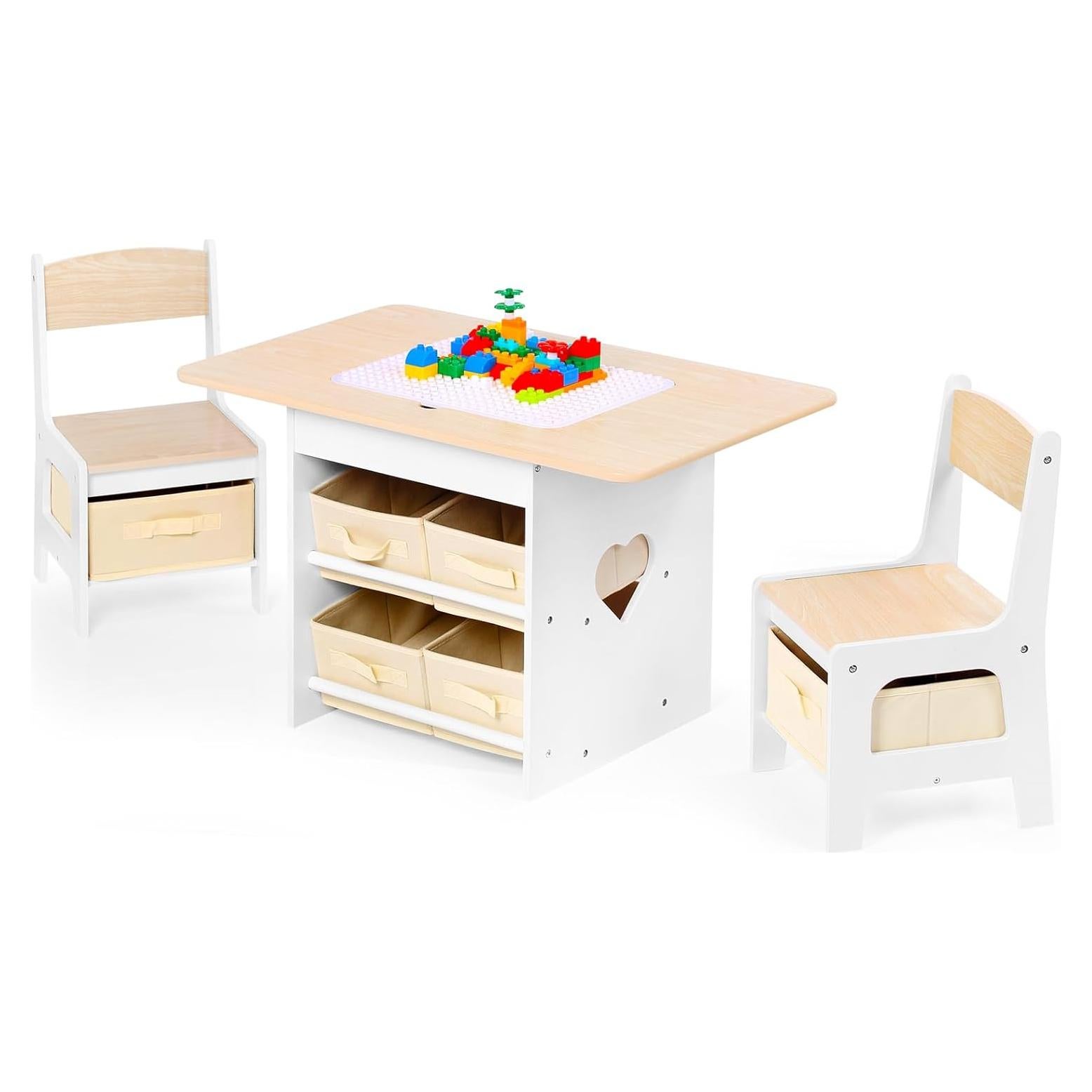 Conjunto Mesa y 2 Sillas para Niños Relquorax Natural 80x48 cm
