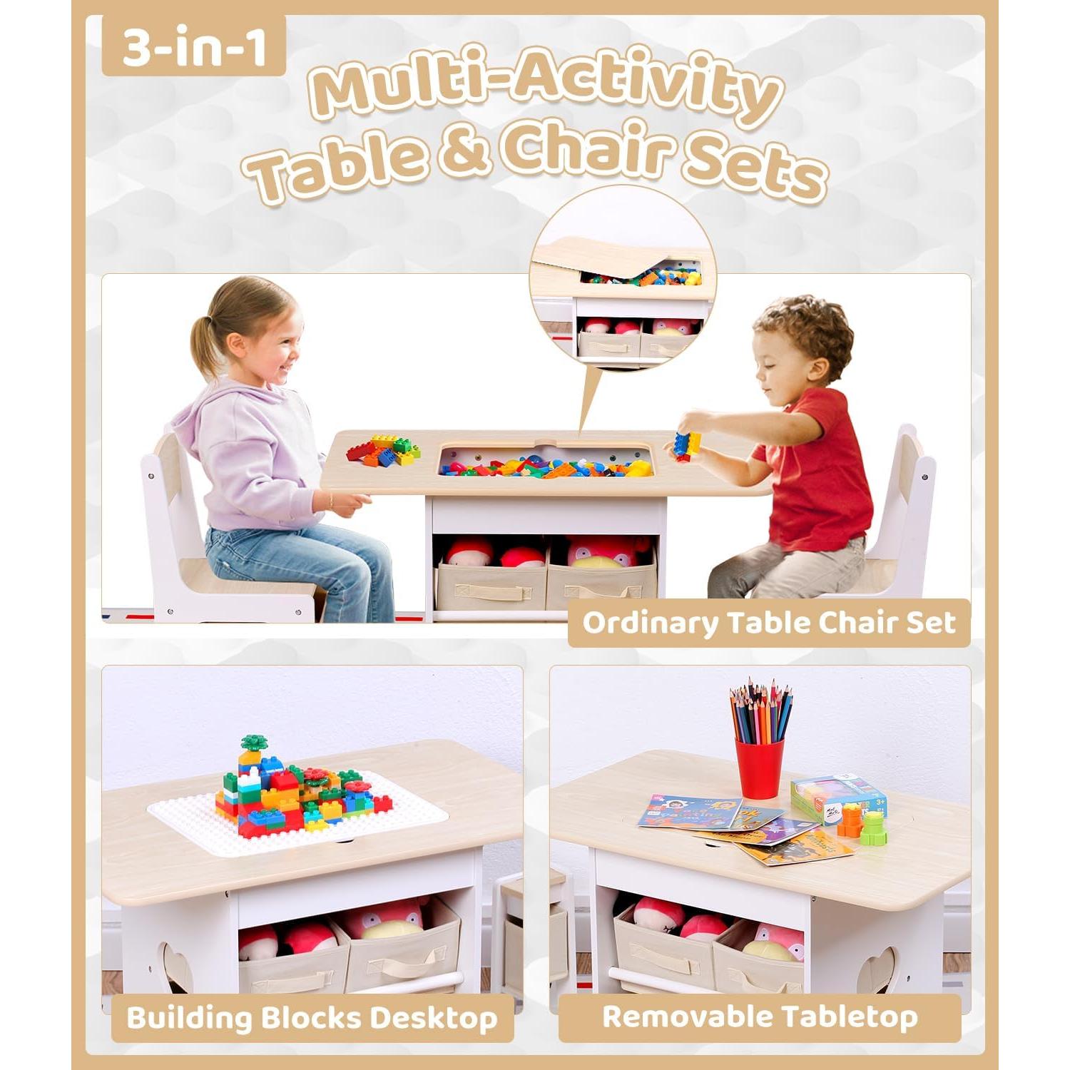 Conjunto Mesa y 2 Sillas para Niños Relquorax Natural 80x48 cm