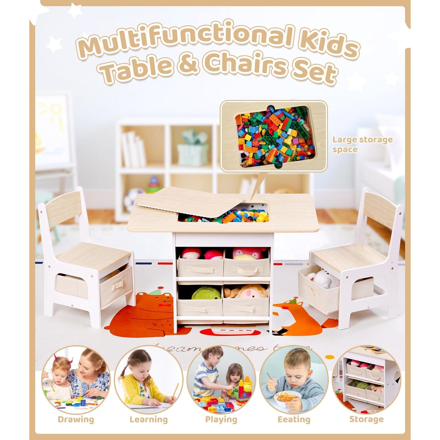 Conjunto Mesa y 2 Sillas para Niños Relquorax Natural 80x48 cm