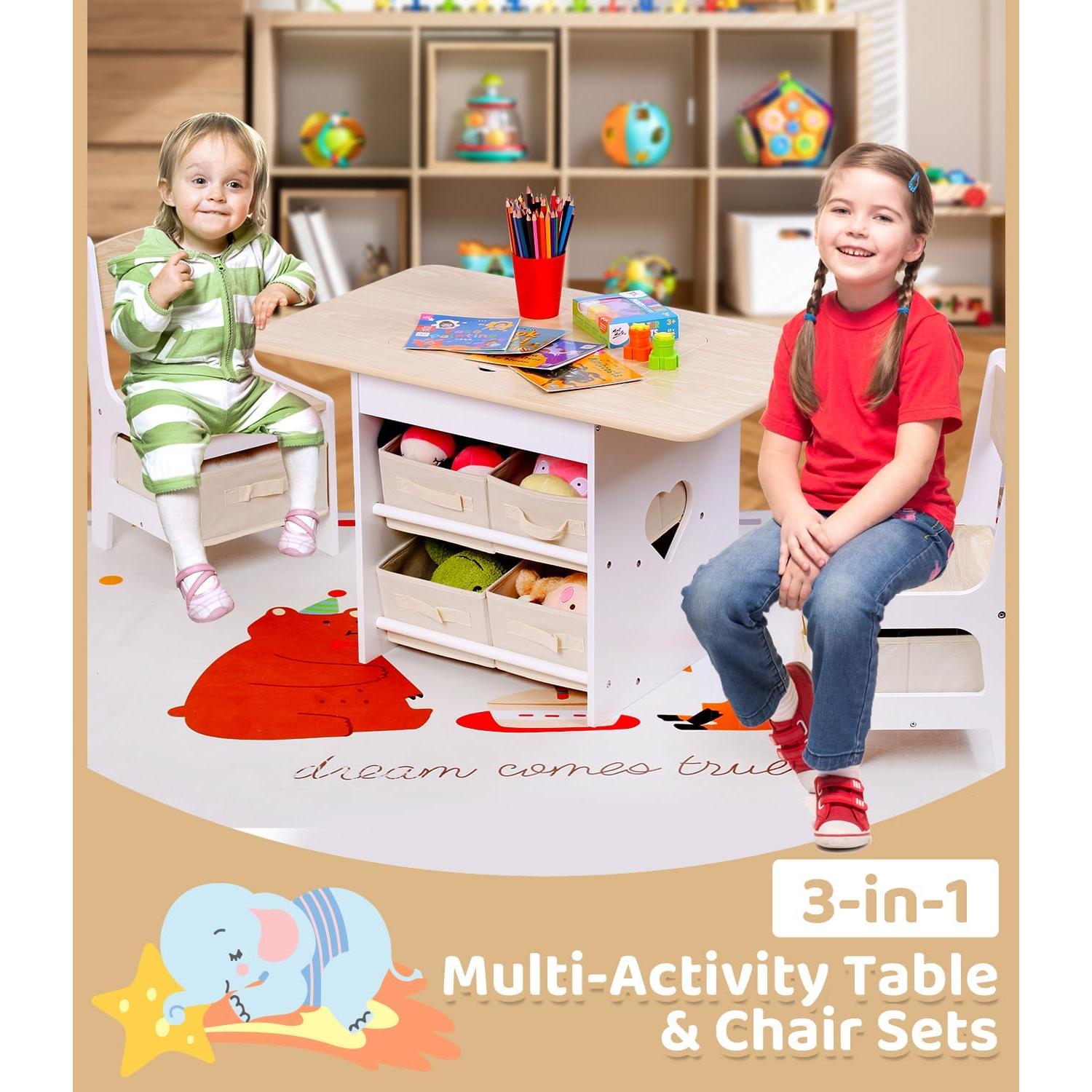 Conjunto Mesa y 2 Sillas para Niños Relquorax Natural 80x48 cm