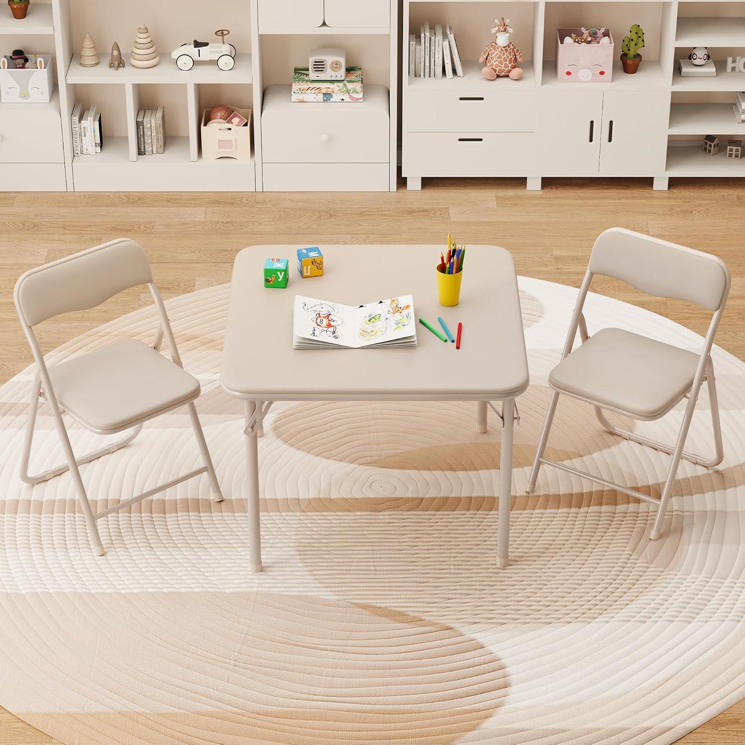 Conjunto de Mesa y Sillas Plegables GAOMON para Niños Beige