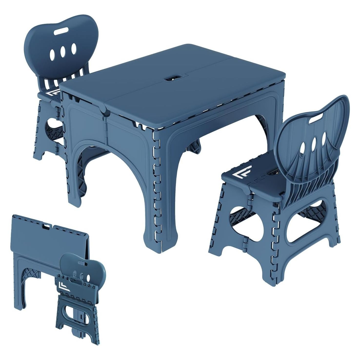 Conjunto de Mesa y Sillas Plegables UNICOO para Niños - Verde Azulado