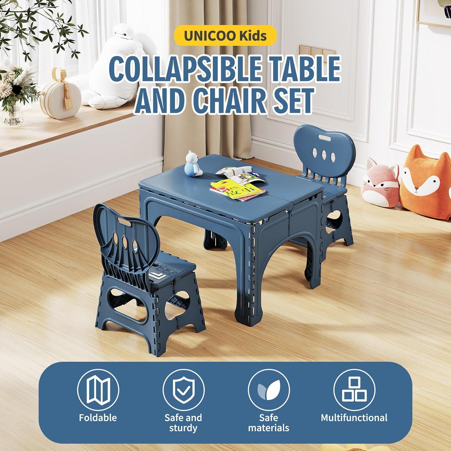 Conjunto de Mesa y Sillas Plegables UNICOO para Niños - Verde Azulado