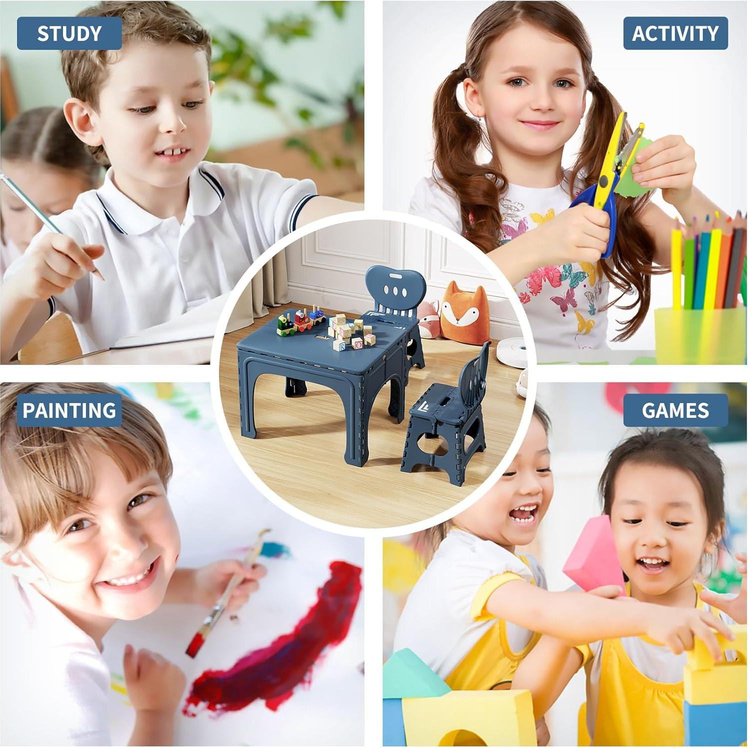 Conjunto de Mesa y Sillas Plegables UNICOO para Niños - Verde Azulado