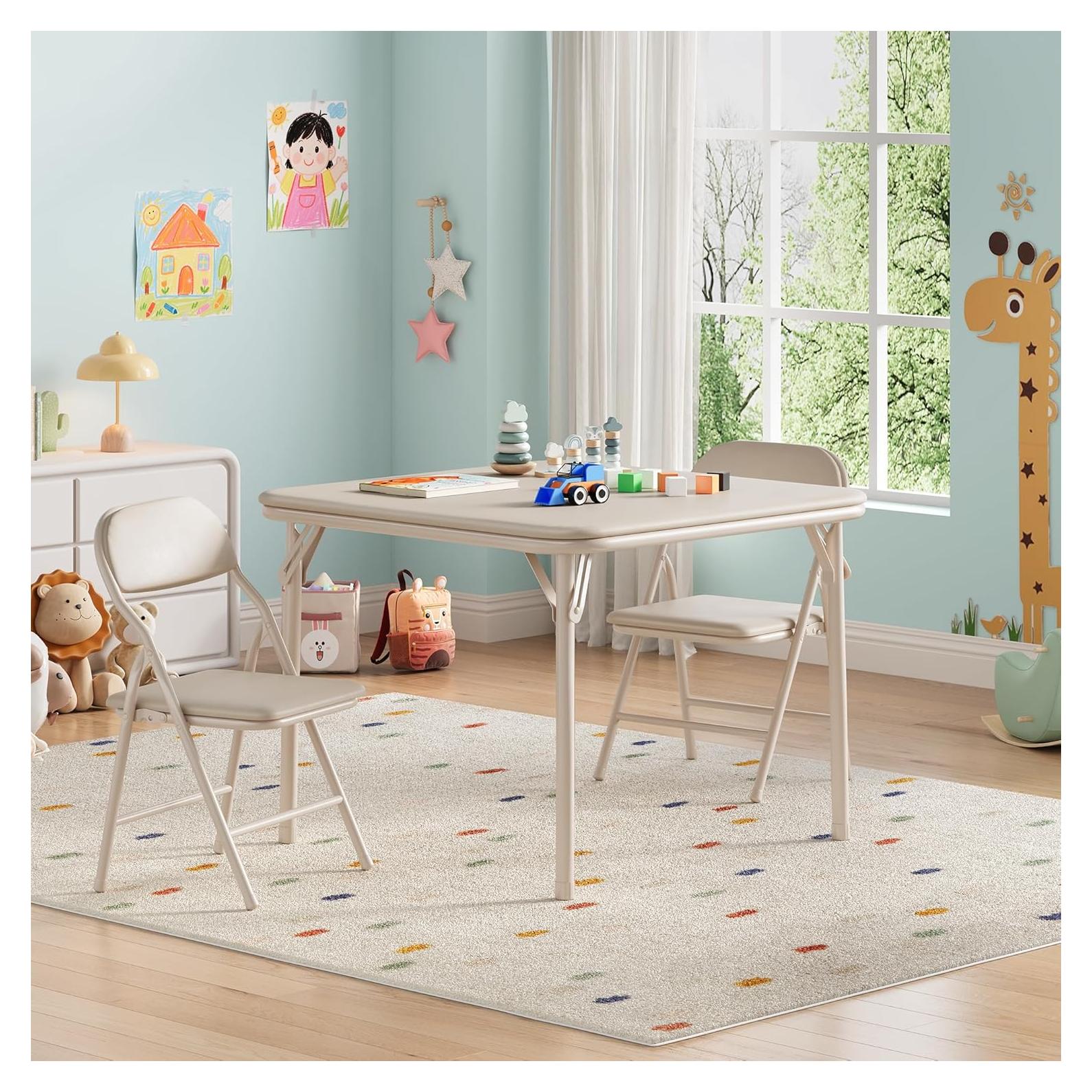Juego de Mesa y Sillas Plegables GarveeHome 3 Piezas Beige