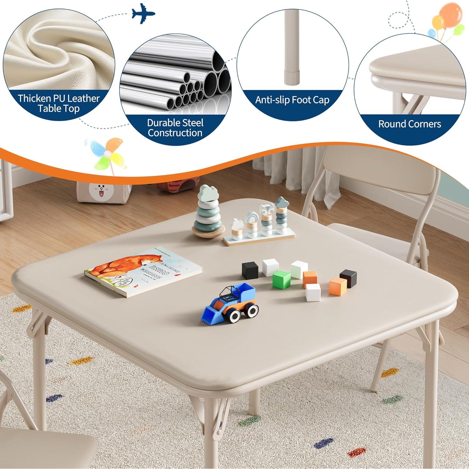 Juego de Mesa y Sillas Plegables GarveeHome 3 Piezas Beige