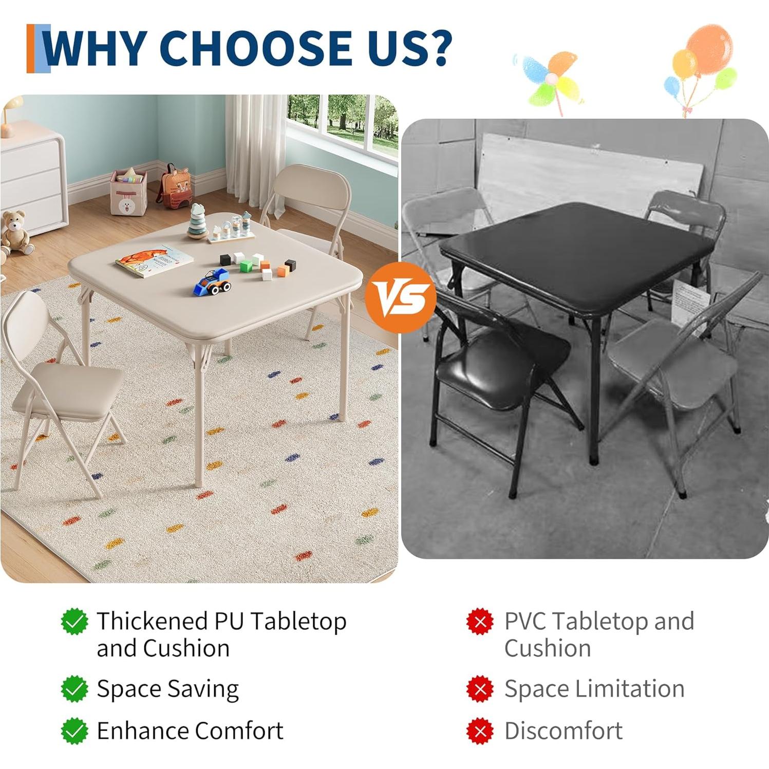 Juego de Mesa y Sillas Plegables GarveeHome 3 Piezas Beige