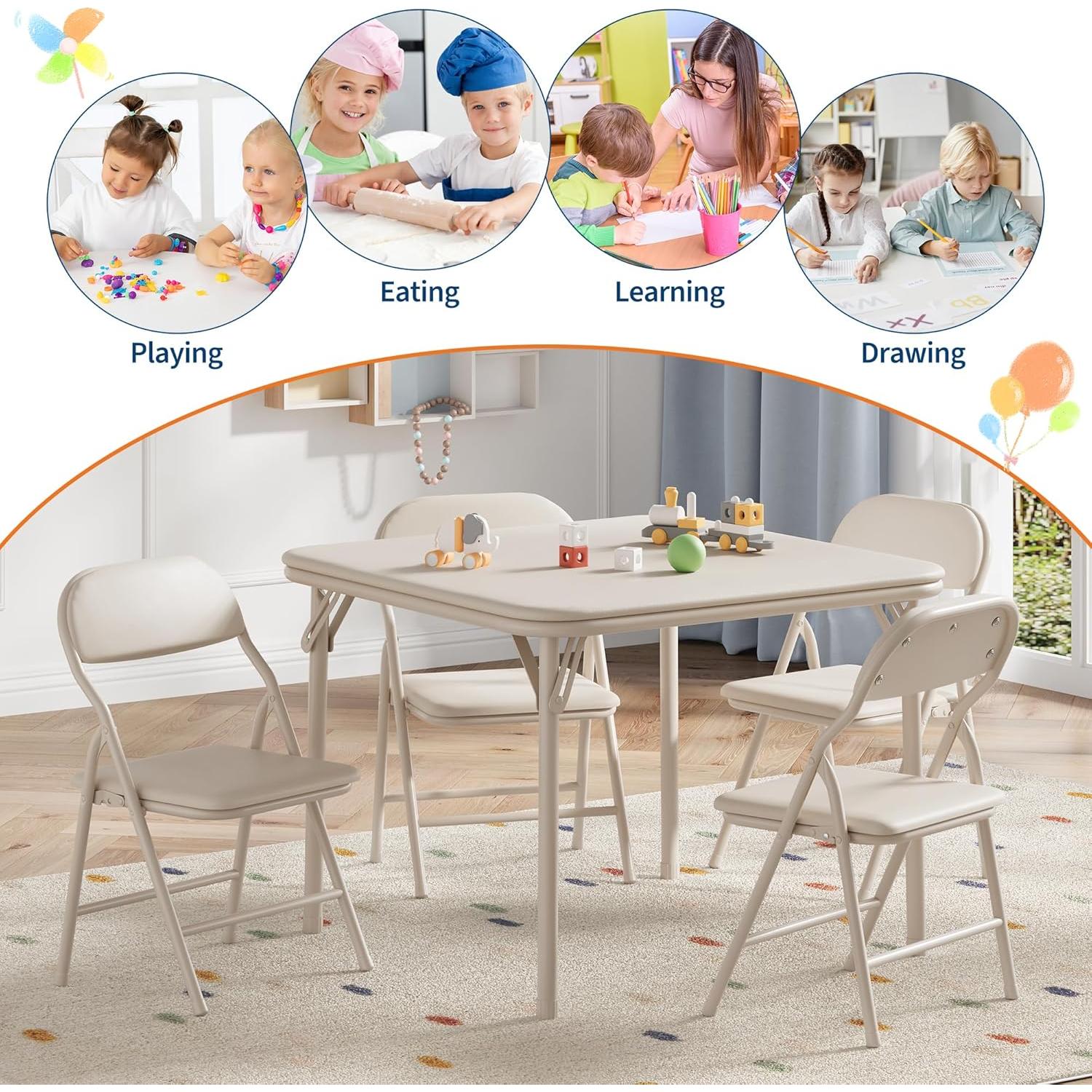 Juego de Mesa y Sillas Plegables GarveeHome 3 Piezas Beige
