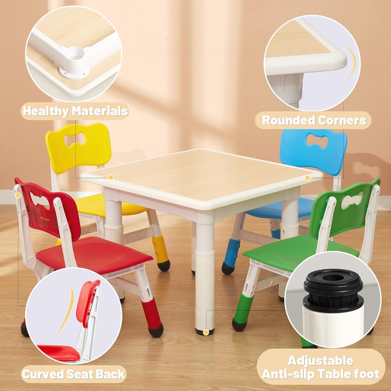 Conjunto de Mesa y 4 Sillas FUNLIO Ajustables para Niños