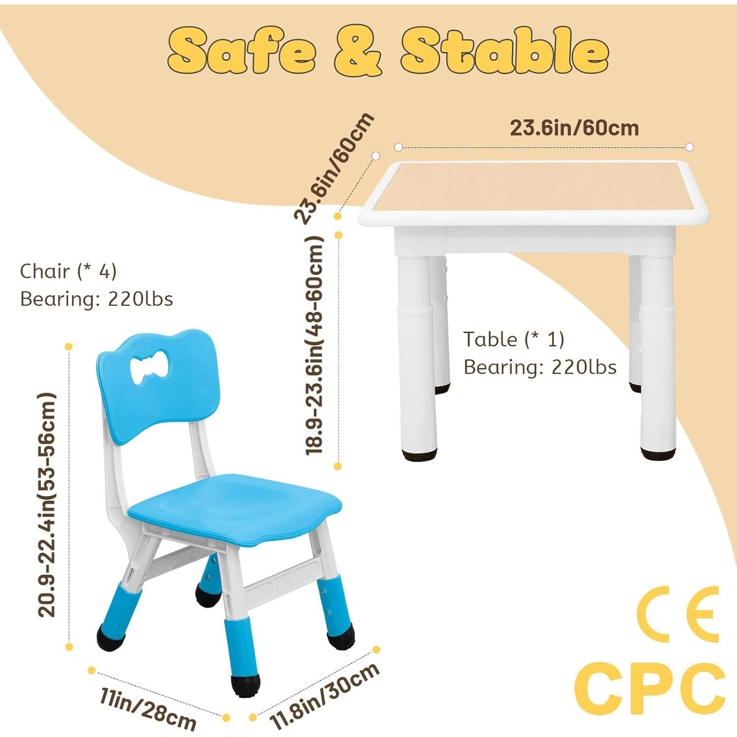 Conjunto de Mesa y 4 Sillas FUNLIO Ajustables para Niños