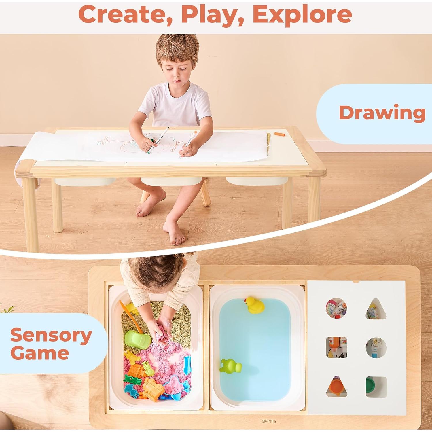 Mesa Sensorial de Madera Bateso TAST3BN_T con 3 Contenedores