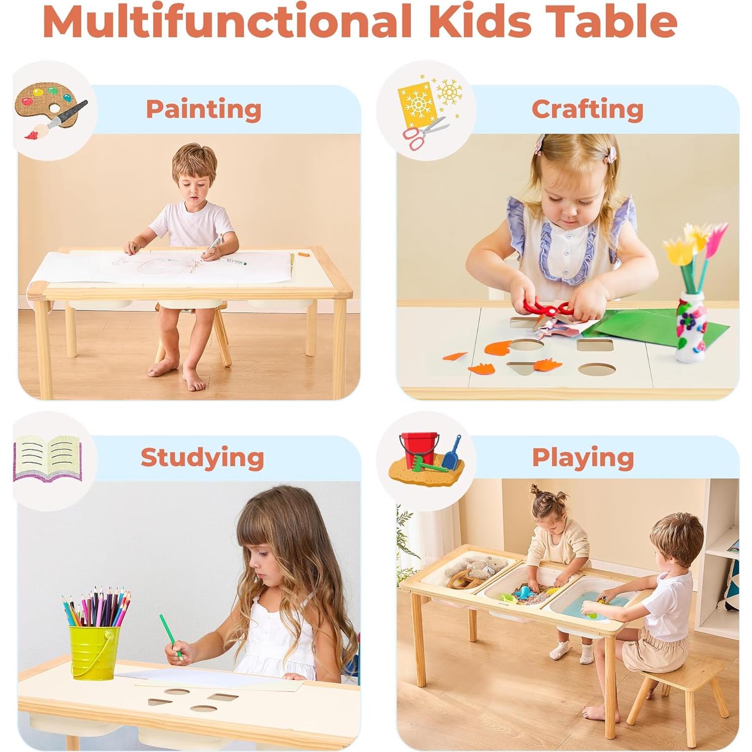 Mesa Sensorial de Madera Bateso TAST3BN_T con 3 Contenedores