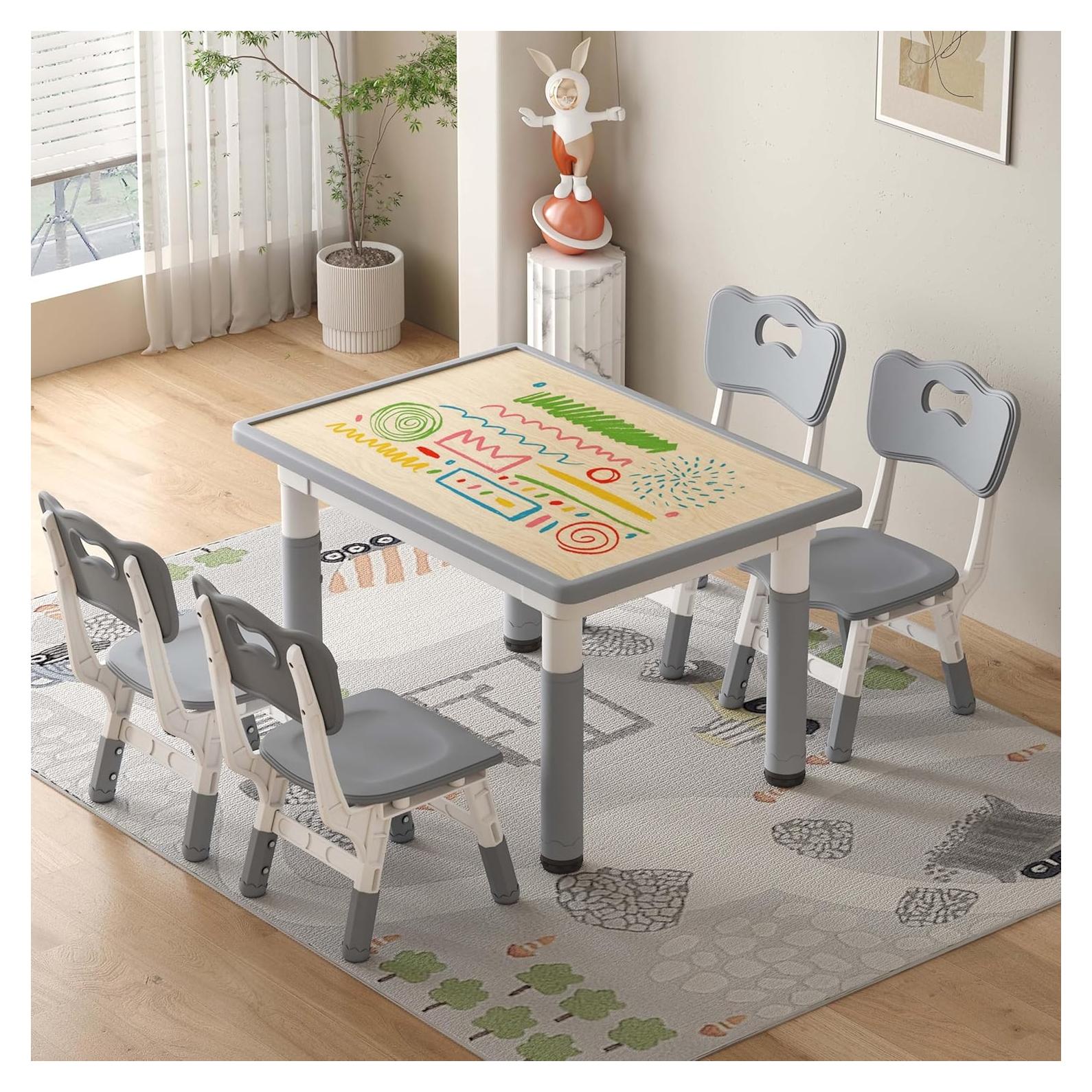 Mesa y Sillas para Niños YAIWOMI Altura Ajustable 80x60 cm Gris