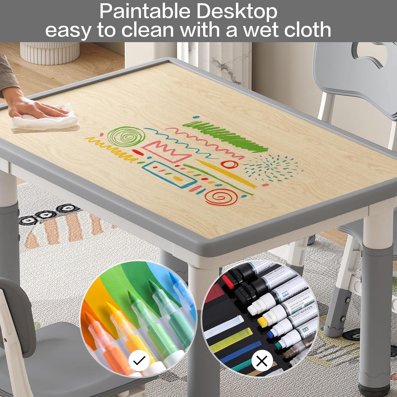 Mesa y Sillas para Niños YAIWOMI Altura Ajustable 80x60 cm Gris