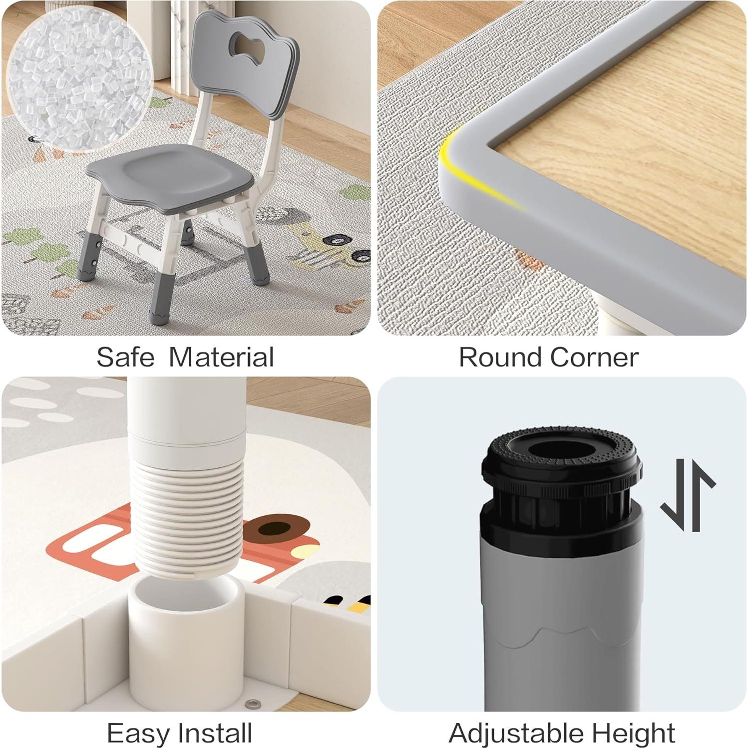 Mesa y Sillas para Niños YAIWOMI Altura Ajustable 80x60 cm Gris