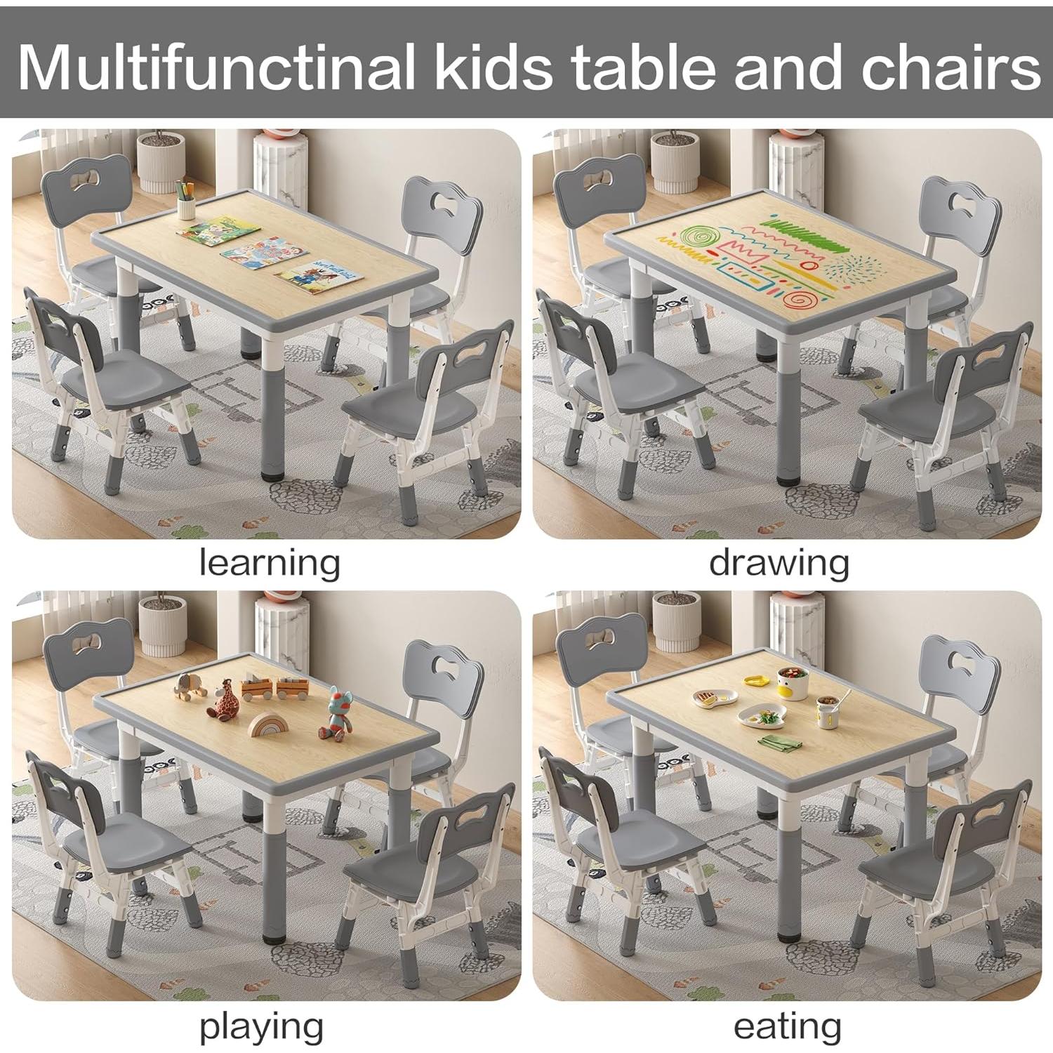 Mesa y Sillas para Niños YAIWOMI Altura Ajustable 80x60 cm Gris