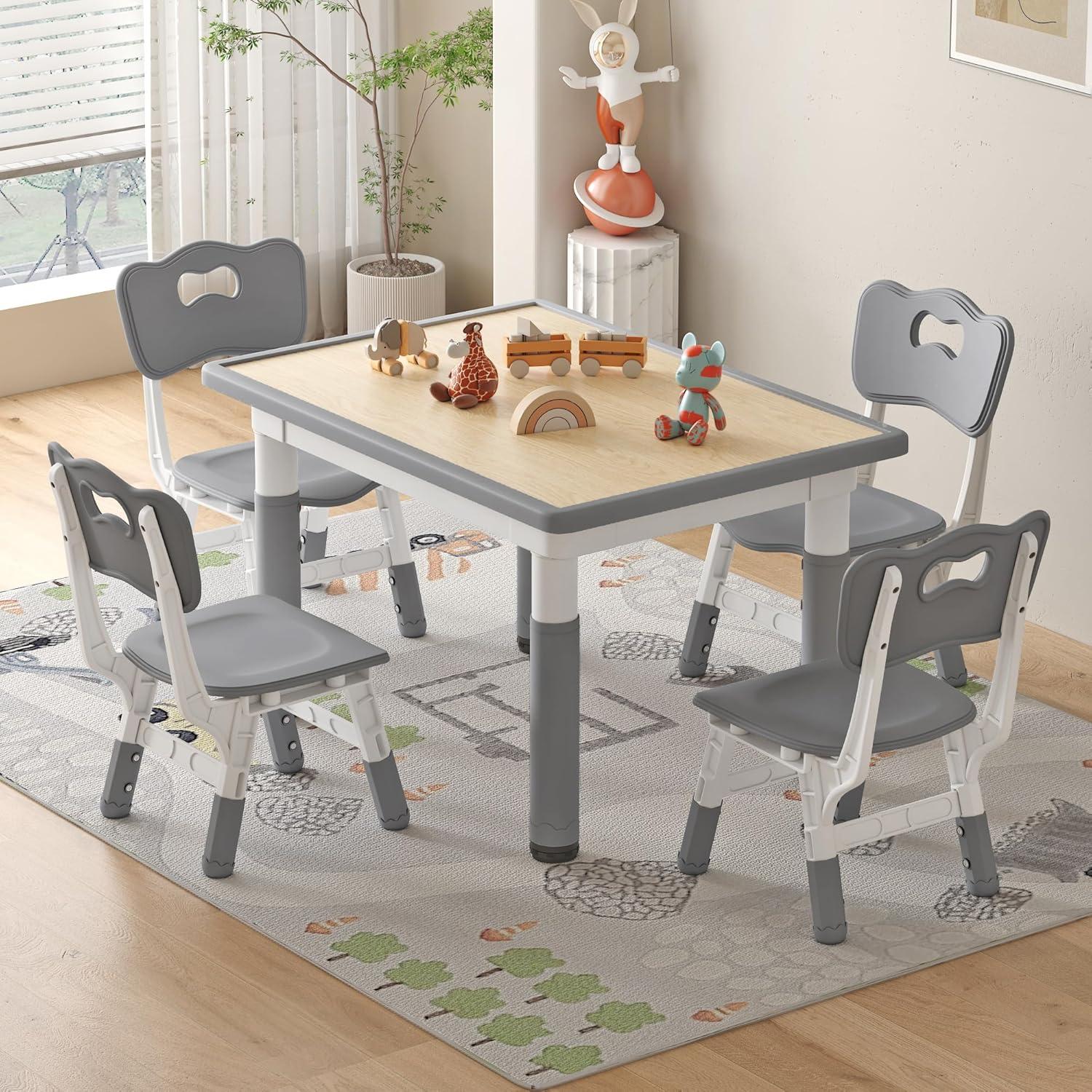 Mesa y Sillas para Niños YAIWOMI Altura Ajustable 80x60 cm Gris