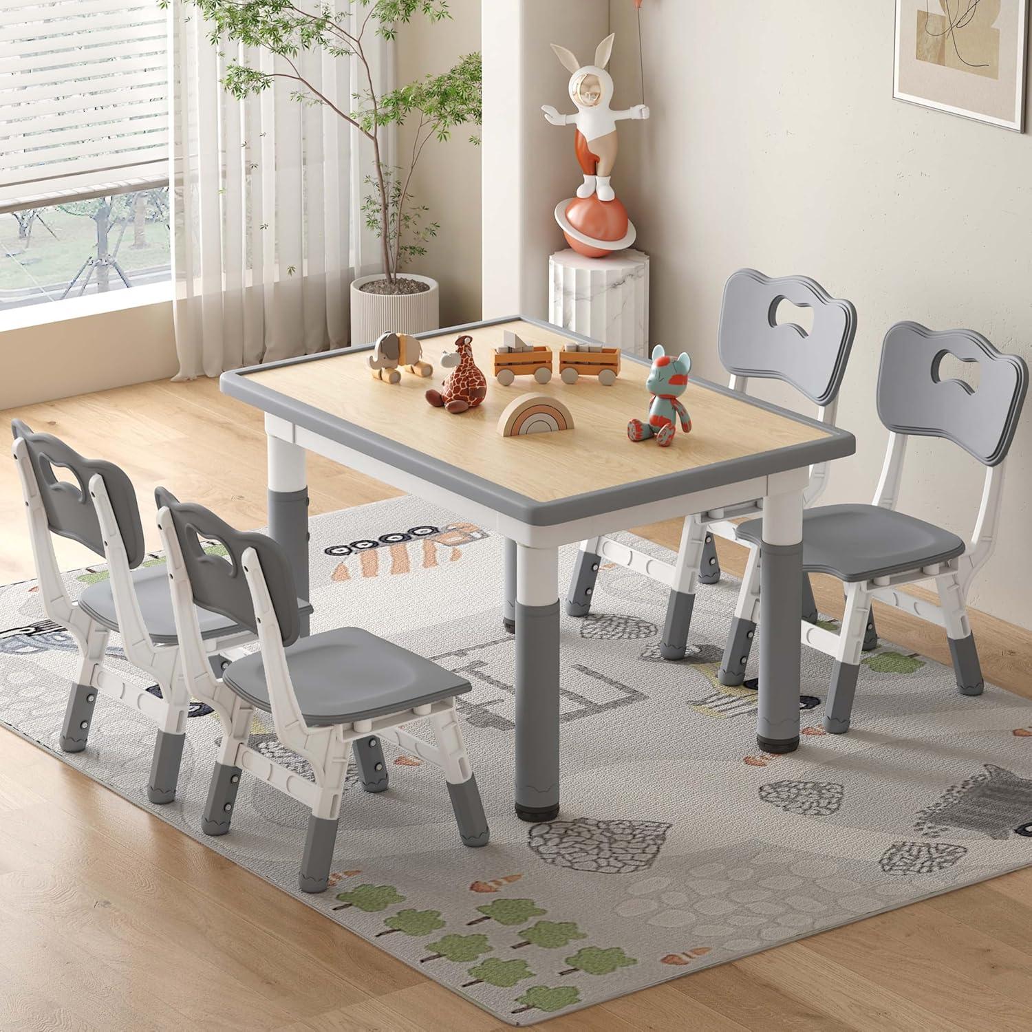 Mesa y Sillas para Niños YAIWOMI Altura Ajustable 80x60 cm Gris