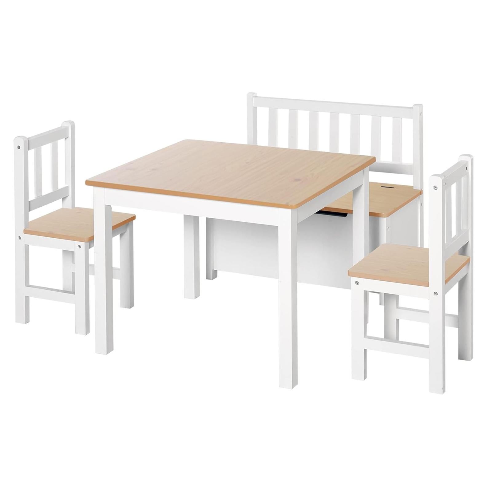 Conjunto de Mesa y Sillas para Niños Qaba 4 Piezas Madera Natural