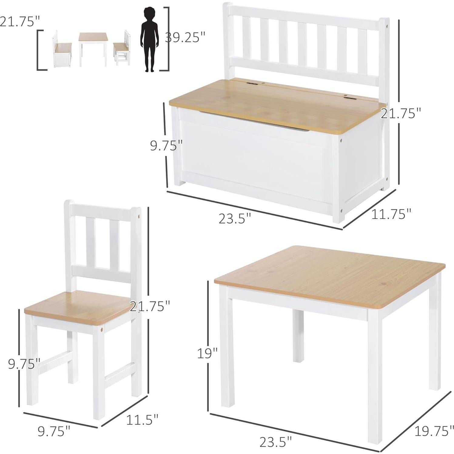 Conjunto de Mesa y Sillas para Niños Qaba 4 Piezas Madera Natural
