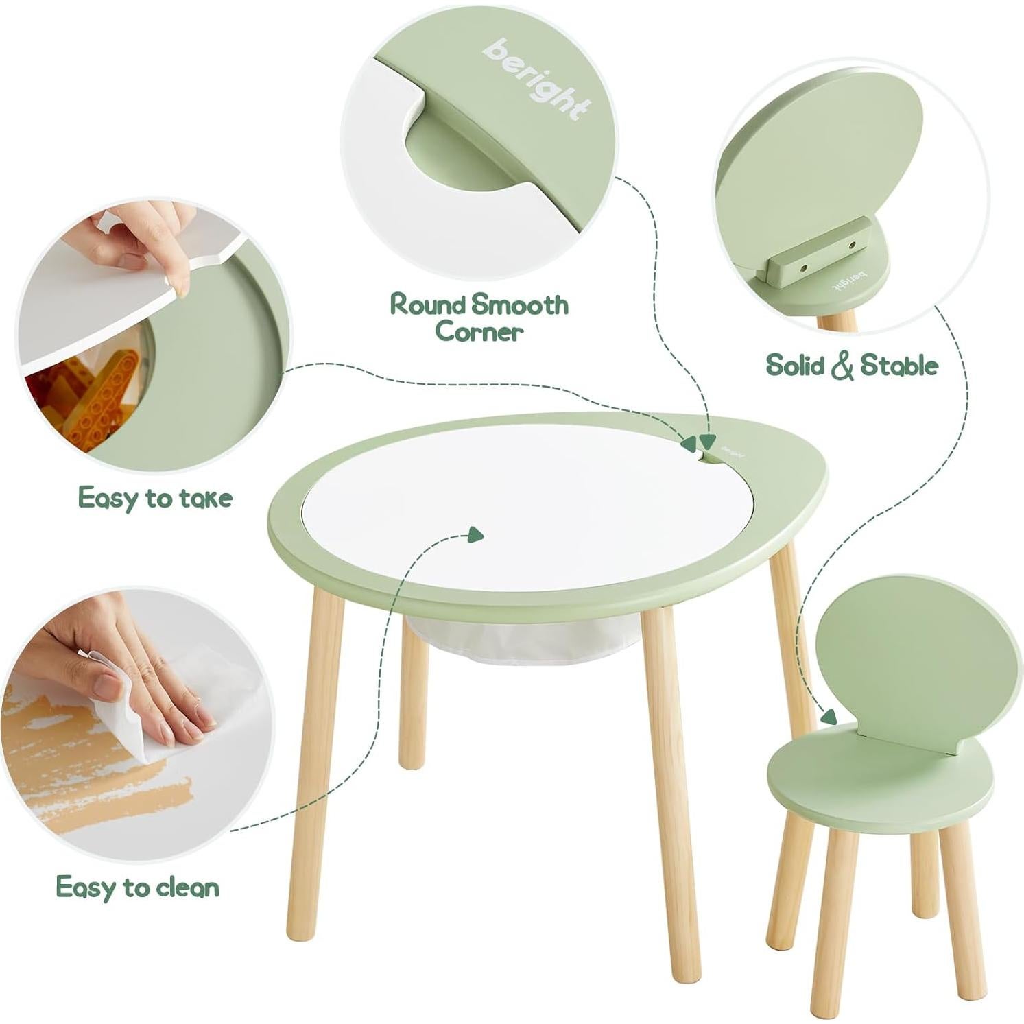 Conjunto de Mesa y Sillas para Niños Beright Verde, Madera