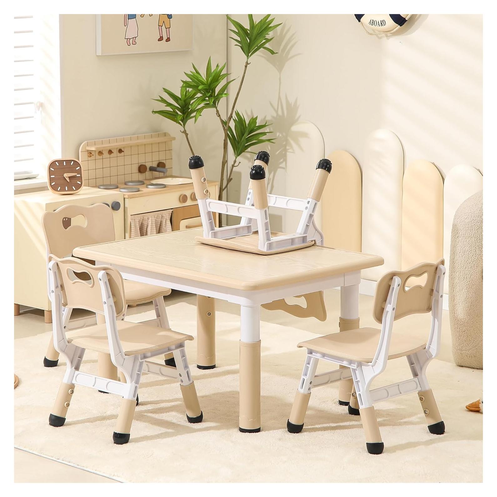 Mesa y Sillas Ajustables para Niños Grano de Madera 80x60 cm