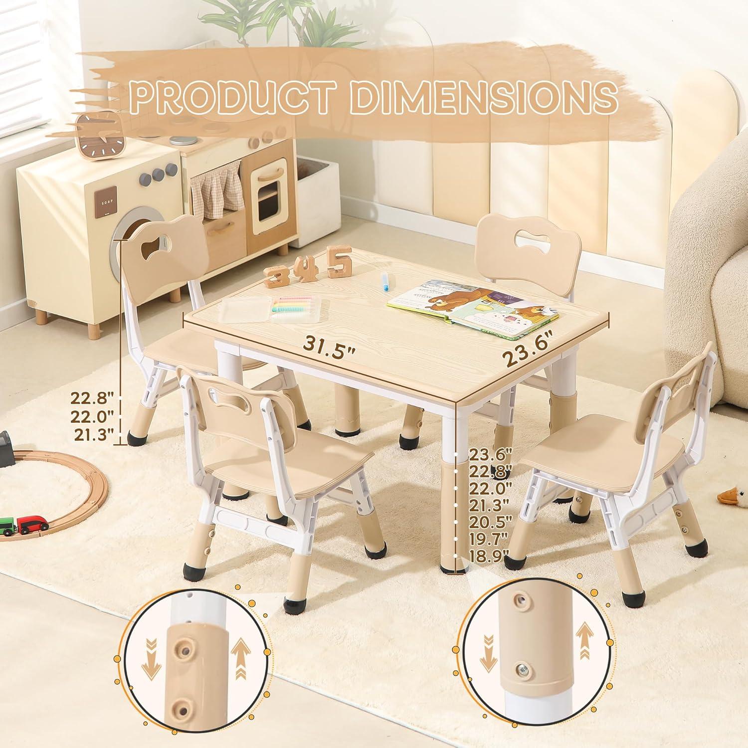 Mesa y Sillas Ajustables para Niños Grano de Madera 80x60 cm