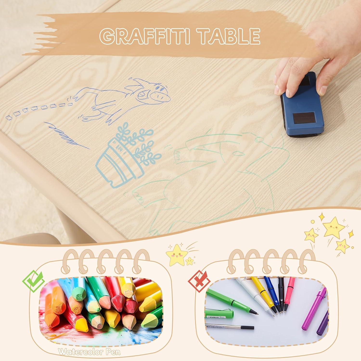 Mesa y Sillas Ajustables para Niños Grano de Madera 80x60 cm